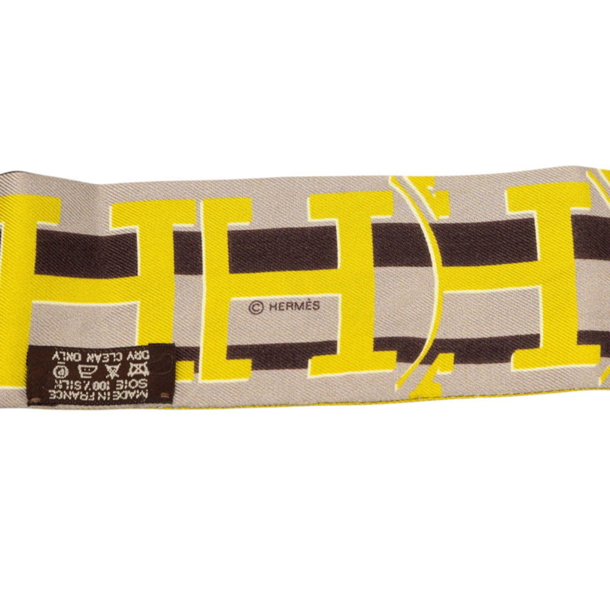 Hermes Hermes Twilly Faubourg 24 (24 FAUBOURG SECONDE) Ginza Store 10th Anniversary Scarf/Muffler, Yellow Silk, Women's HERMES Size ONE SIZE - 5 Thumbnail