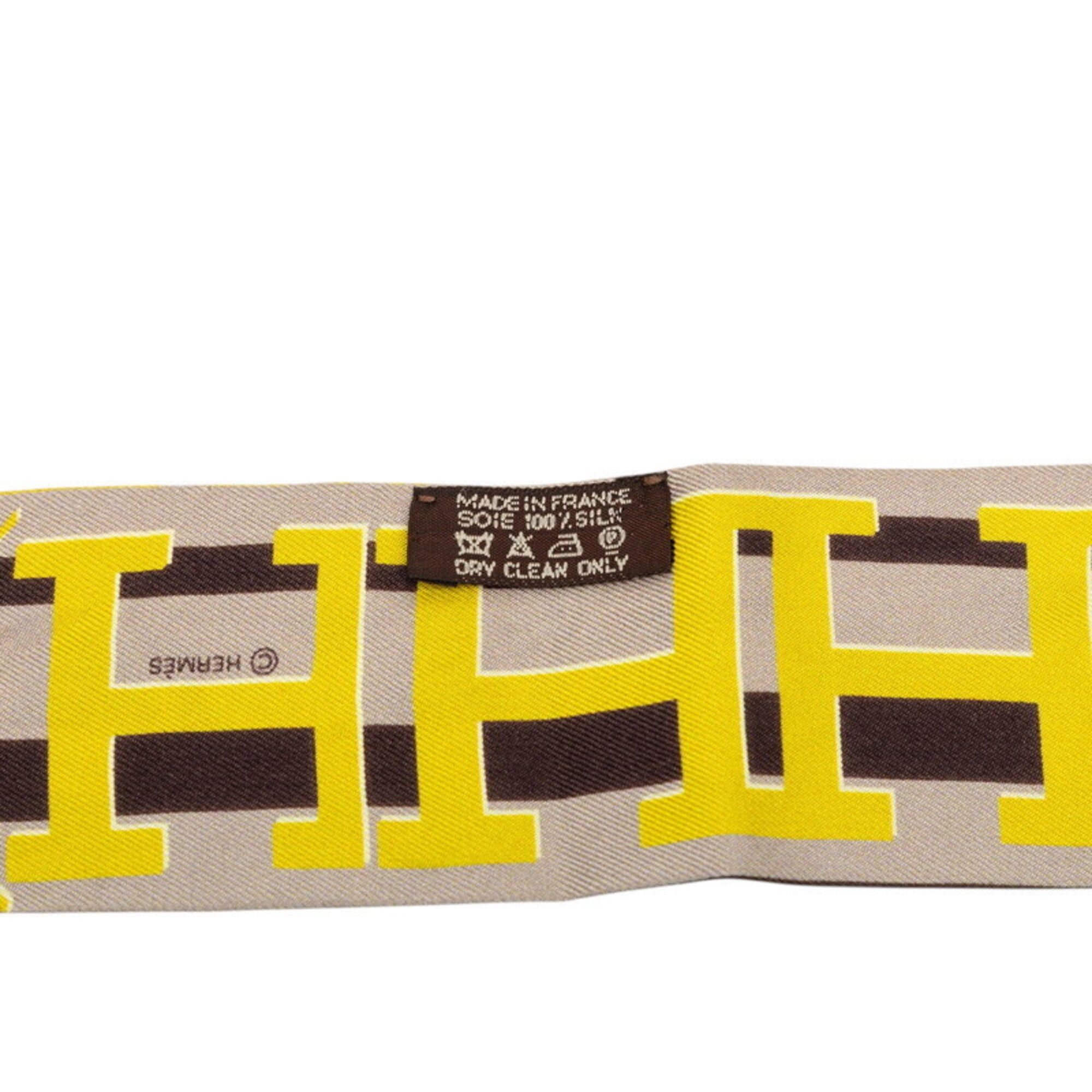 Hermes Hermes Twilly Faubourg 24 (24 FAUBOURG SECONDE) Ginza Store 10th Anniversary Scarf/Muffler, Yellow Silk, Women's HERMES Size ONE SIZE - 6 Thumbnail