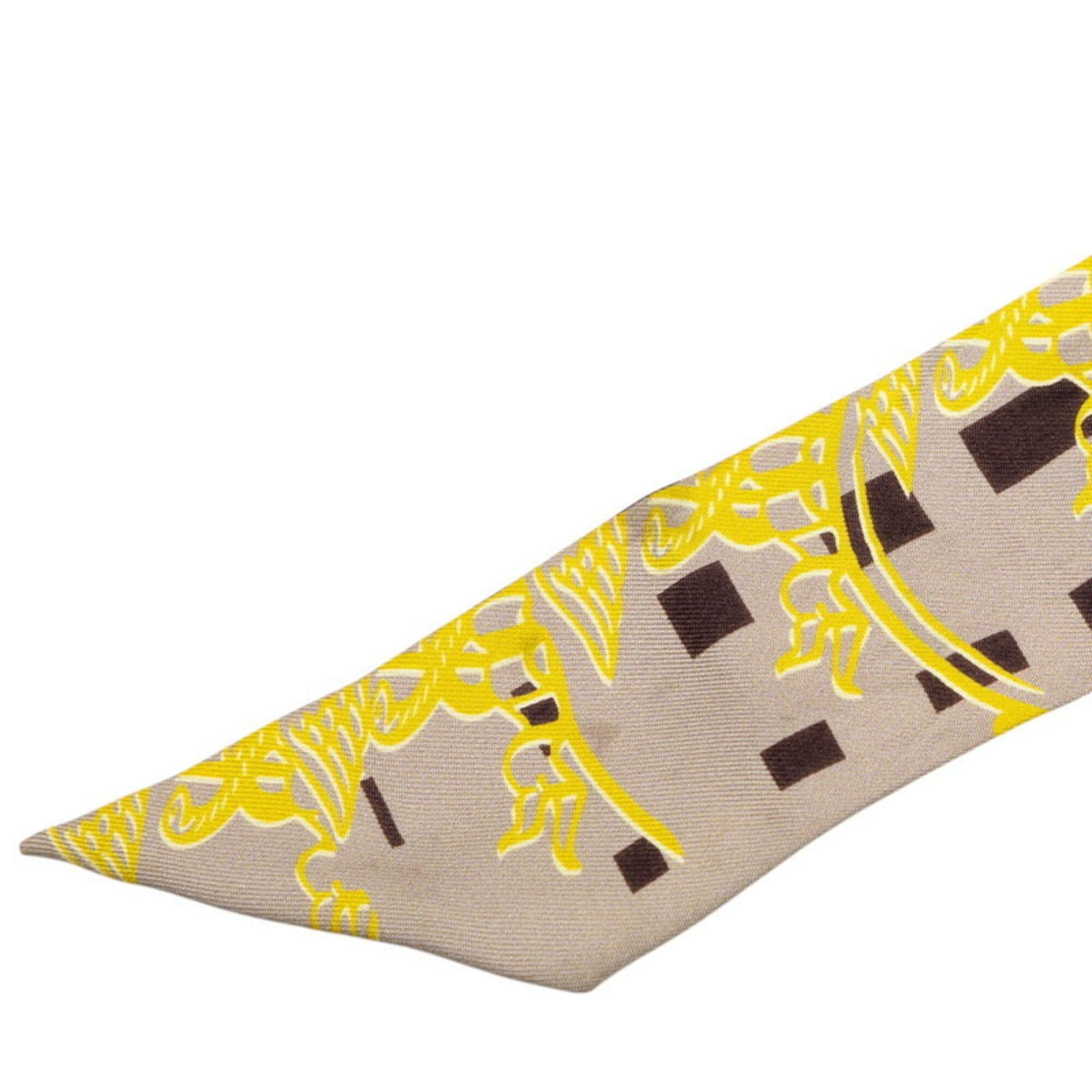 Hermes Hermes Twilly Faubourg 24 (24 FAUBOURG SECONDE) Ginza Store 10th Anniversary Scarf/Muffler, Yellow Silk, Women's HERMES Size ONE SIZE - 2 Thumbnail