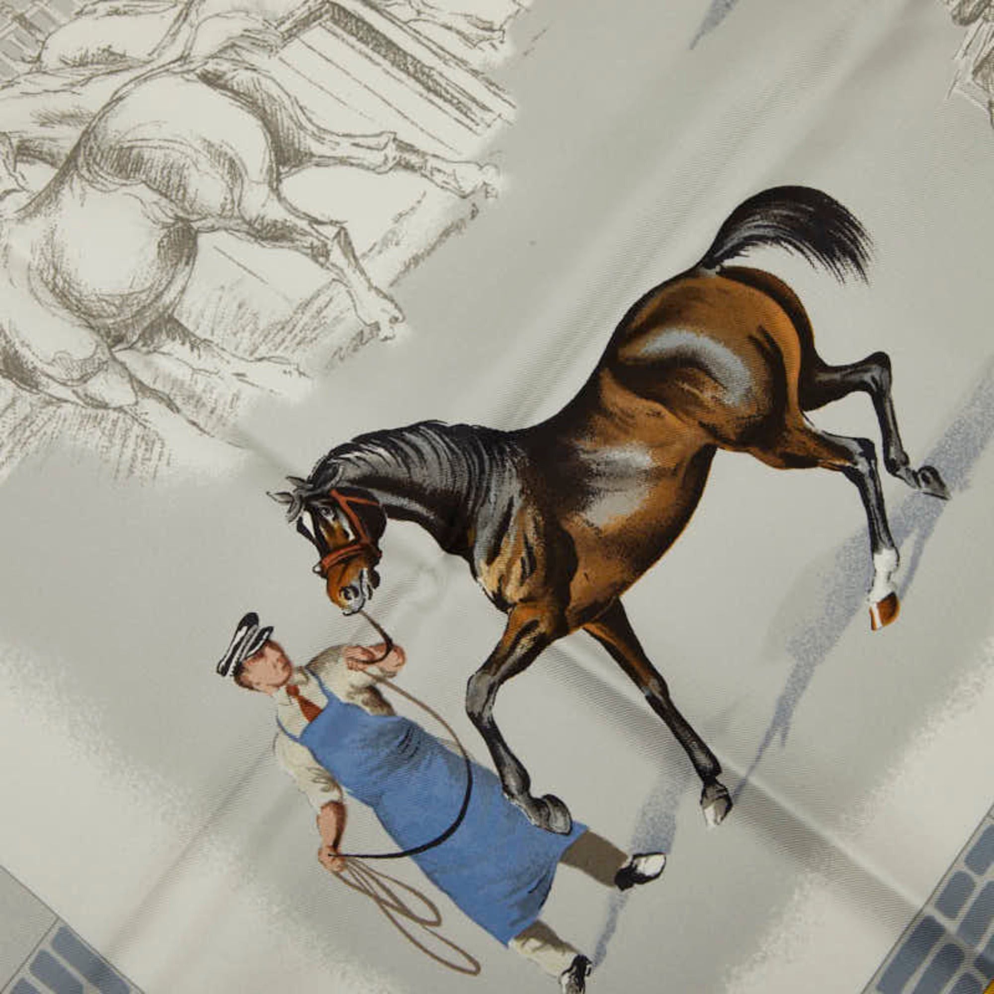 Hermes Hermes Carre 90 Les Haras Nationaux (National Stud Farm) Scarf/Muffler, Light Blue, Multicolor, Women's. Size ONE SIZE - 2 Thumbnail
