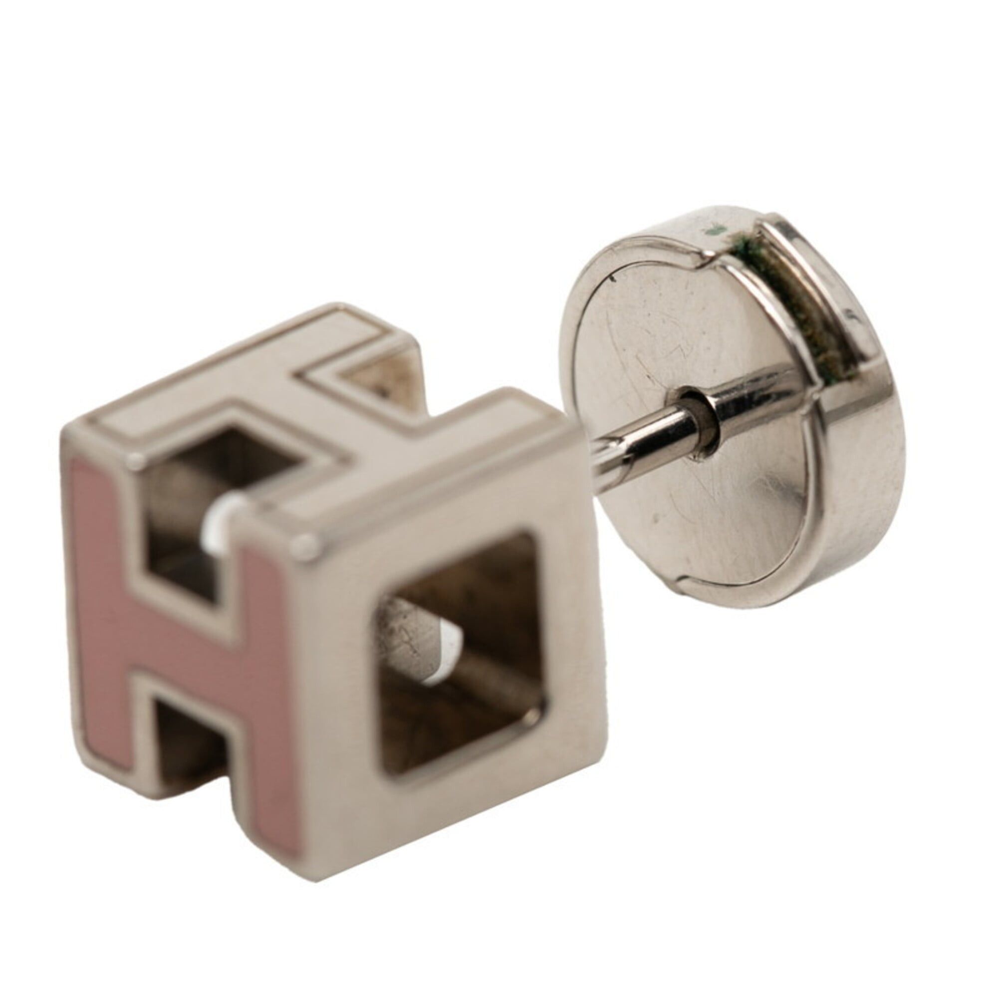 Hermes Hermes Cage d'H H-Cube Logo Stud Earrings, Silver and Pink Metal, Women's HERMES Size ONE SIZE - 3 Thumbnail