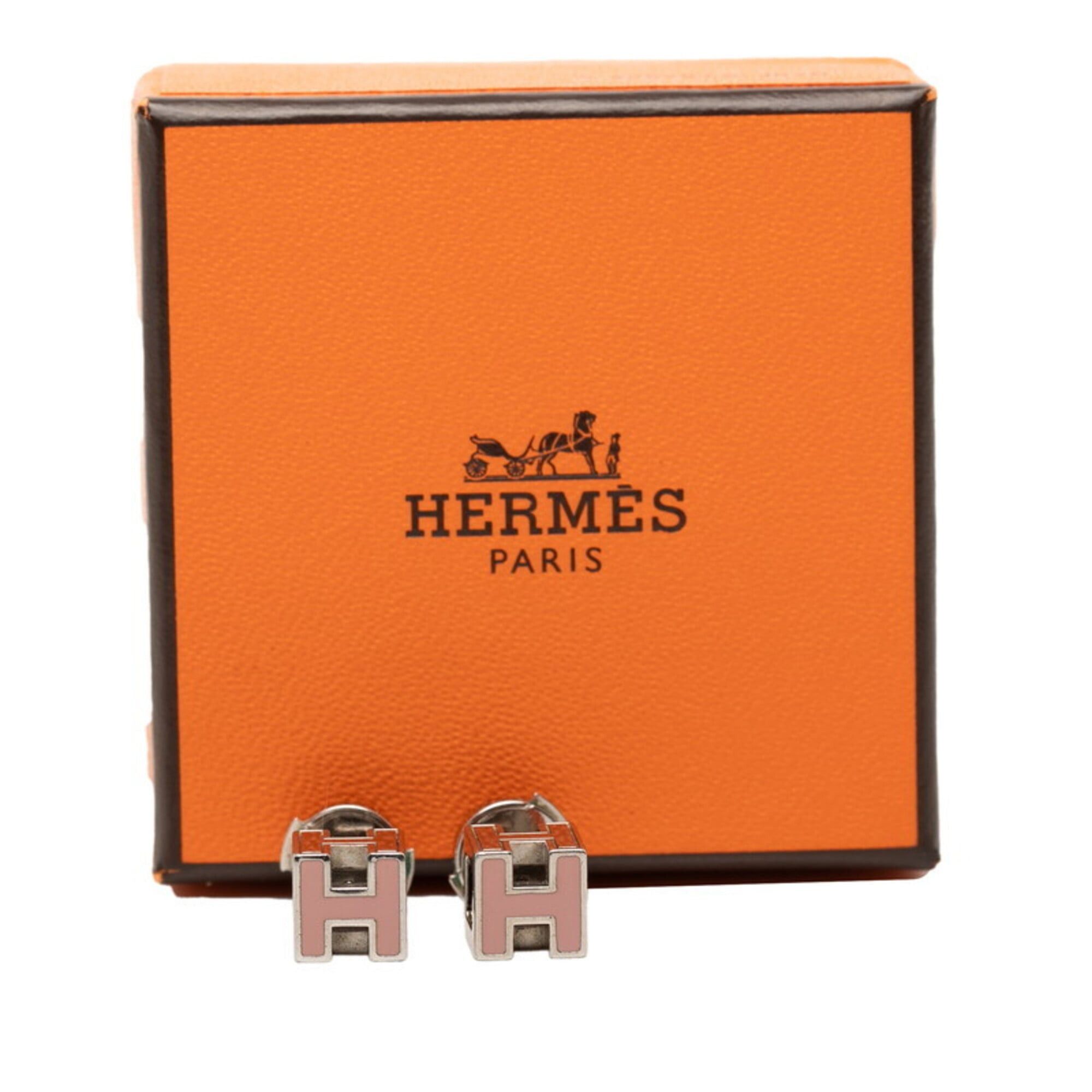 Hermes Hermes Cage d'H H-Cube Logo Stud Earrings, Silver and Pink Metal, Women's HERMES Size ONE SIZE - 6 Thumbnail
