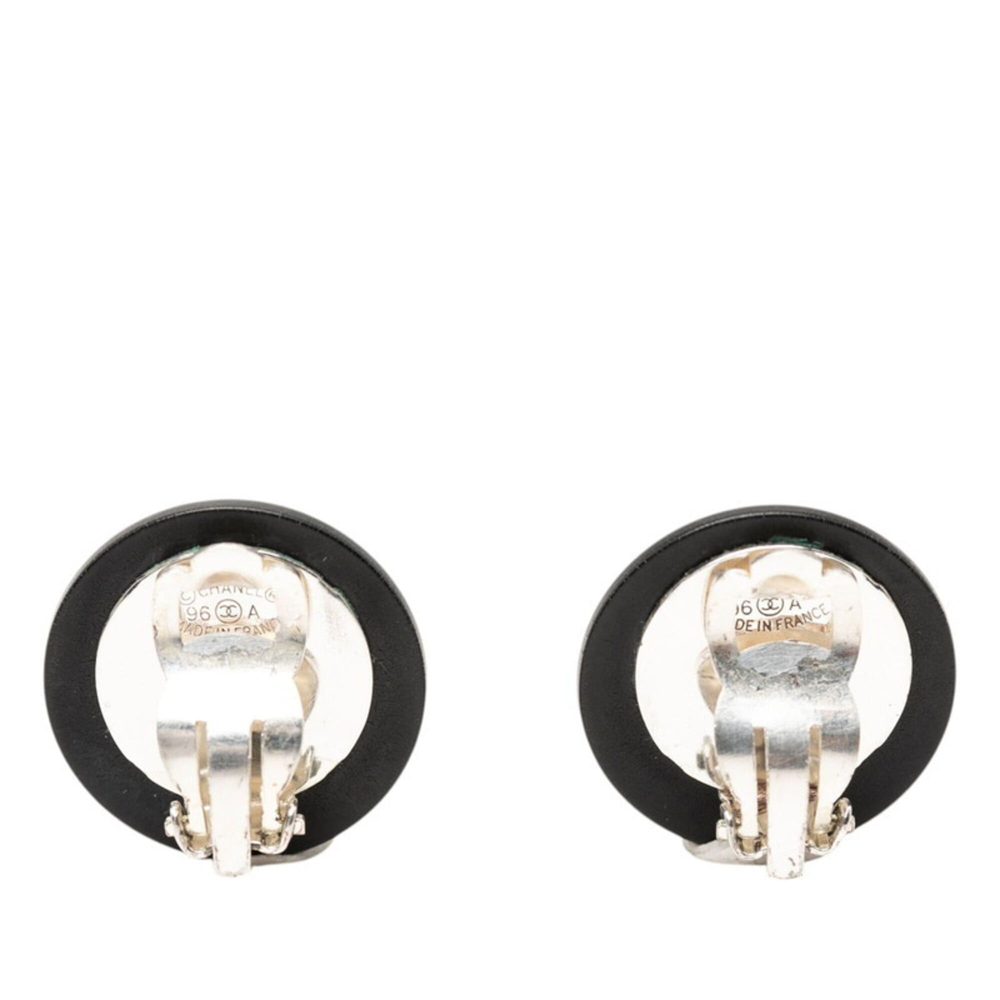 Chanel Chanel Coco Mark Round Earrings, 96A Stamp, Vintage Black Metal Rhinestone Plastic, Women's CHANEL Size ONE SIZE - 2 Thumbnail