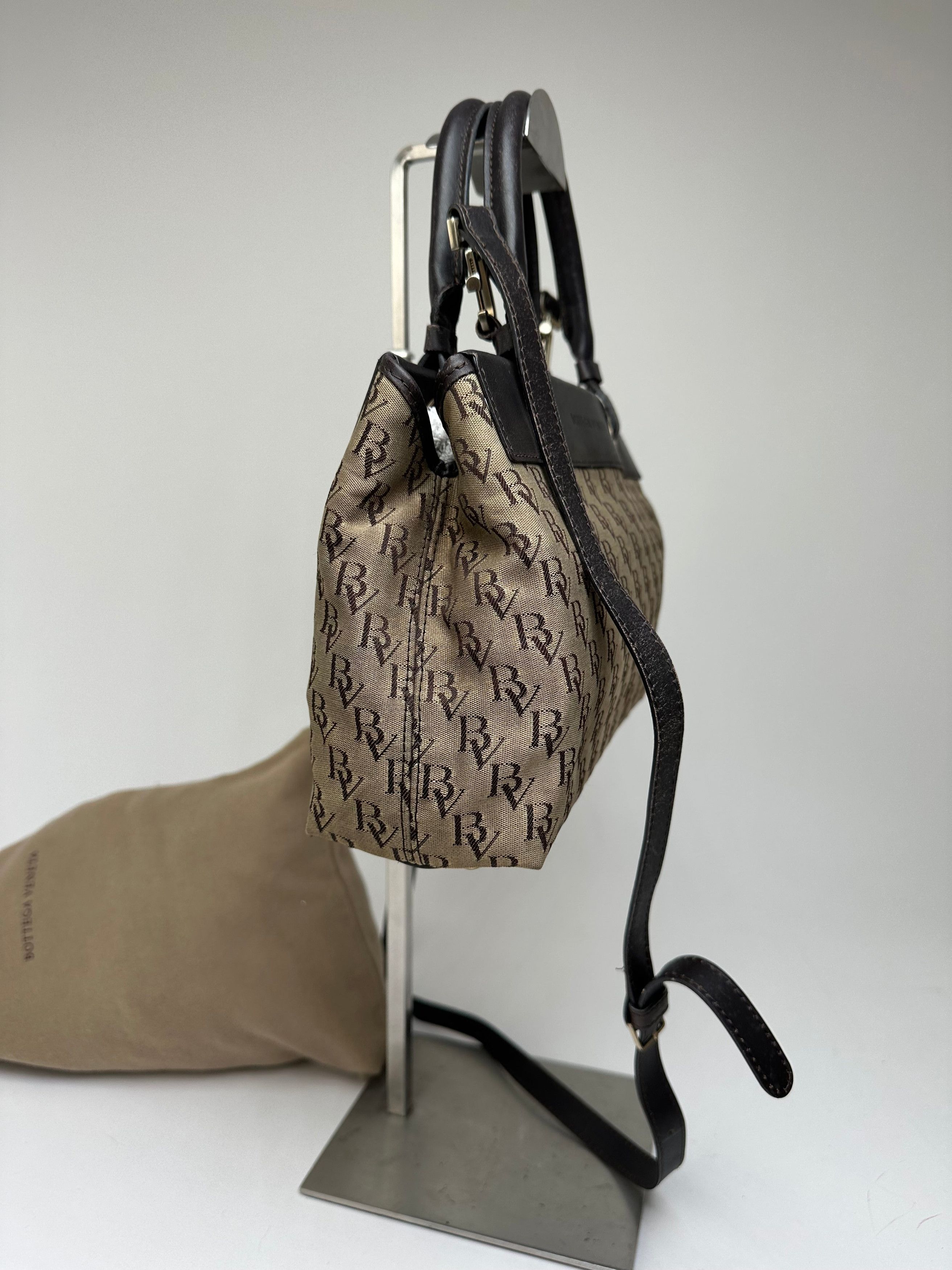 Bottega Veneta Vintage BV Monogram Canvas Handbag Beige Size ONE SIZE - 5 Thumbnail