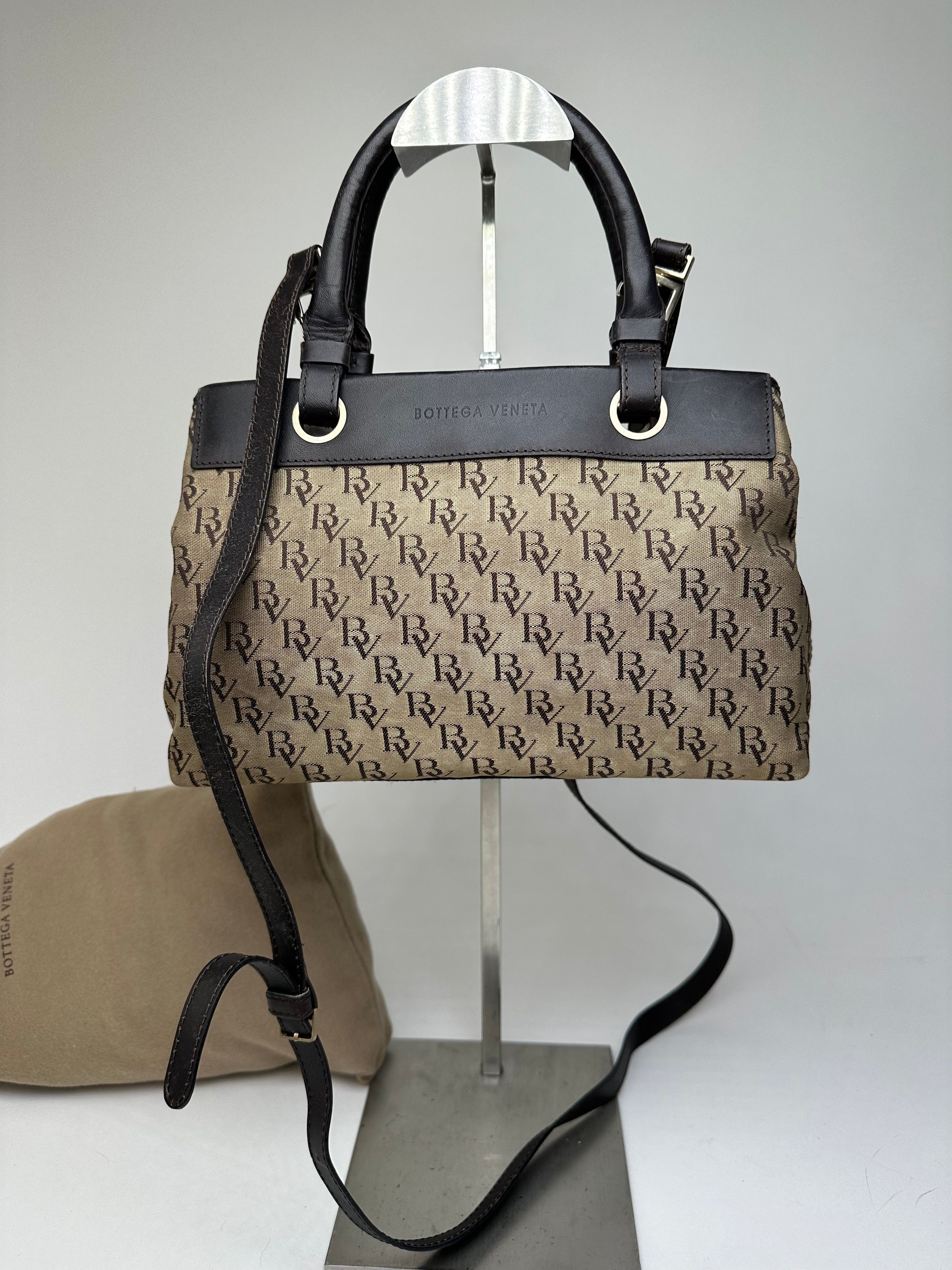 Bottega Veneta Vintage BV Monogram Canvas Handbag Beige Size ONE SIZE - 8 Thumbnail