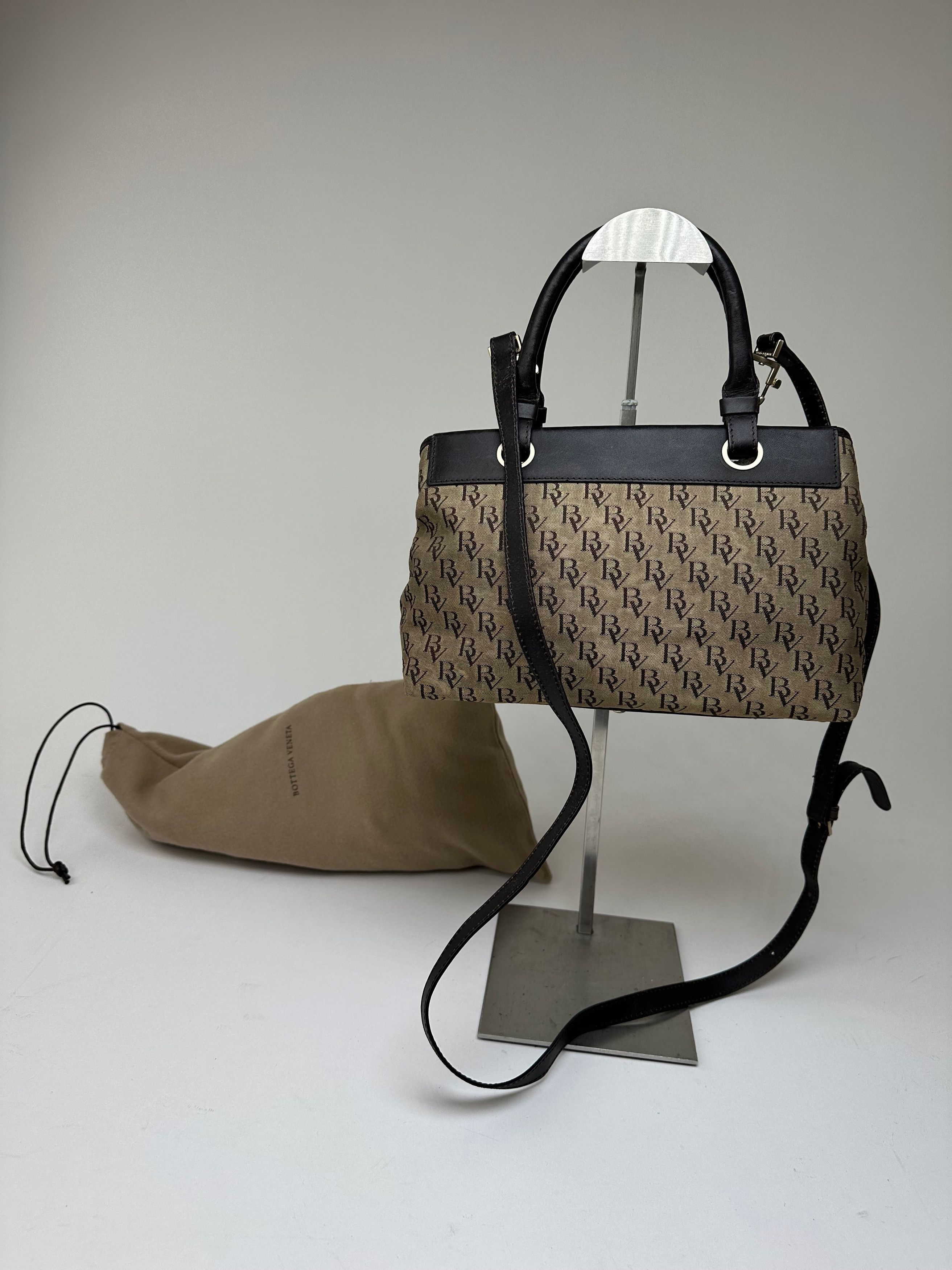 Bottega Veneta Vintage BV Monogram Canvas Handbag Beige Size ONE SIZE - 2 Thumbnail