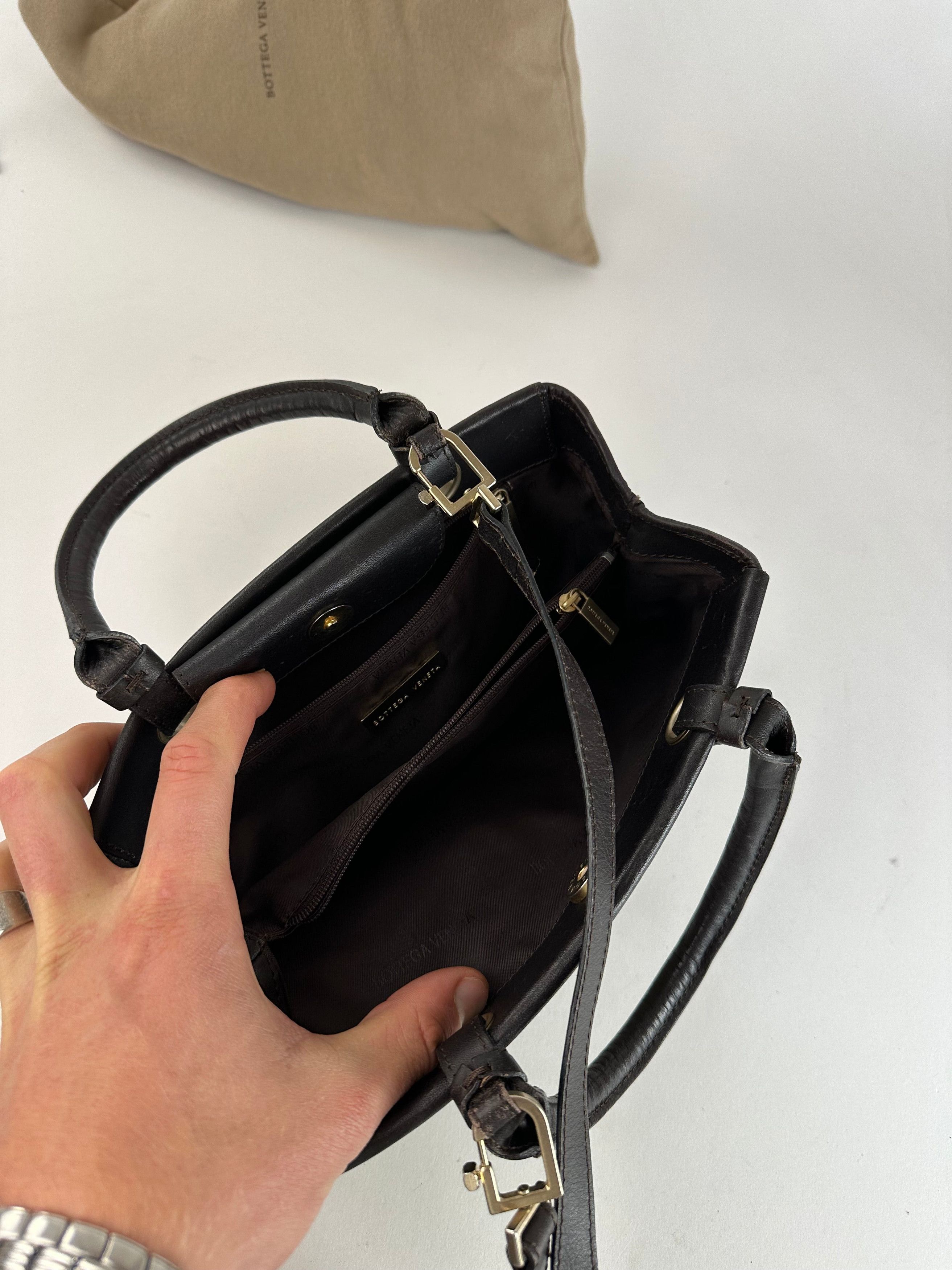 Bottega Veneta Vintage BV Monogram Canvas Handbag Beige Size ONE SIZE - 3 Thumbnail