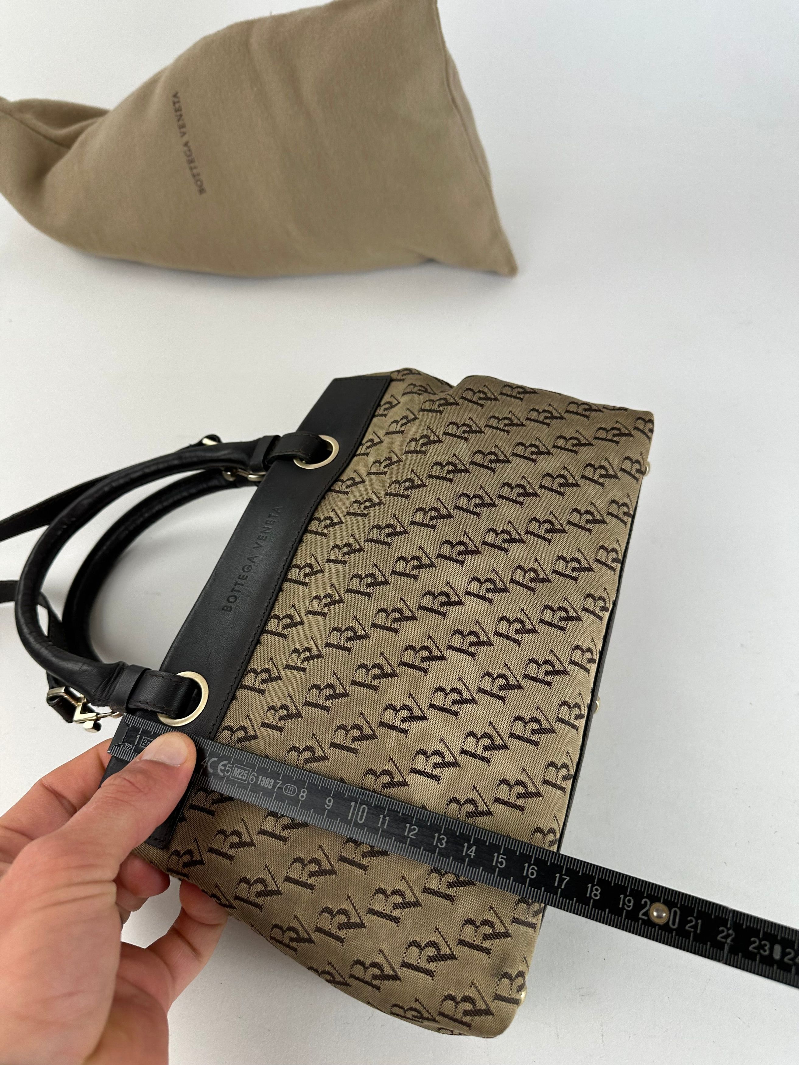 Bottega Veneta Vintage BV Monogram Canvas Handbag Beige Size ONE SIZE - 12 Thumbnail