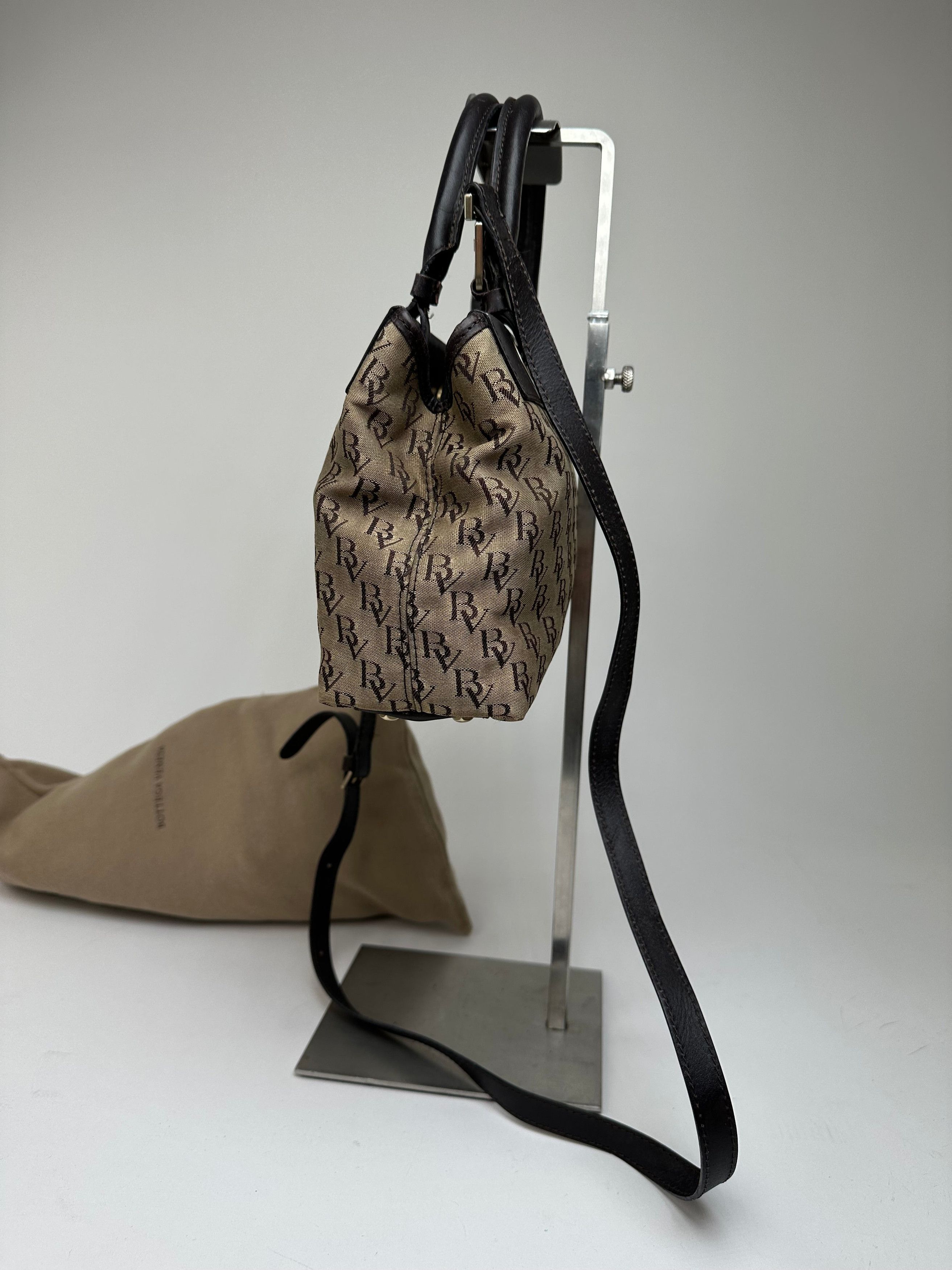 Bottega Veneta Vintage BV Monogram Canvas Handbag Beige Size ONE SIZE - 9 Thumbnail