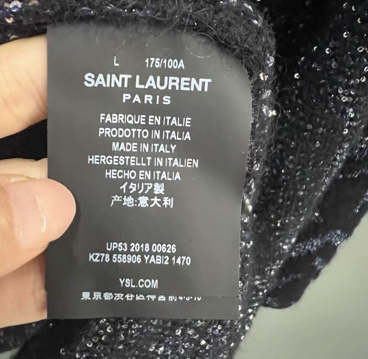 Saint Laurent Paris Black Sequined Hooded Sweater - Size L Size US L / EU 52-54 / 3 - 3 Thumbnail