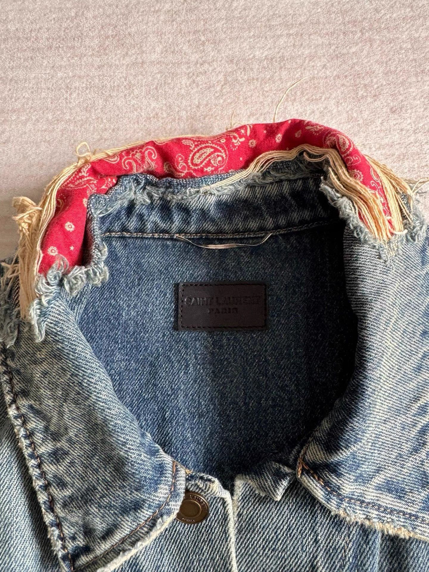 Saint Laurent Paris Blue Denim Jacket with Distressed Collar and Cuffs Size US M / EU 48-50 / 2 - 2 Thumbnail