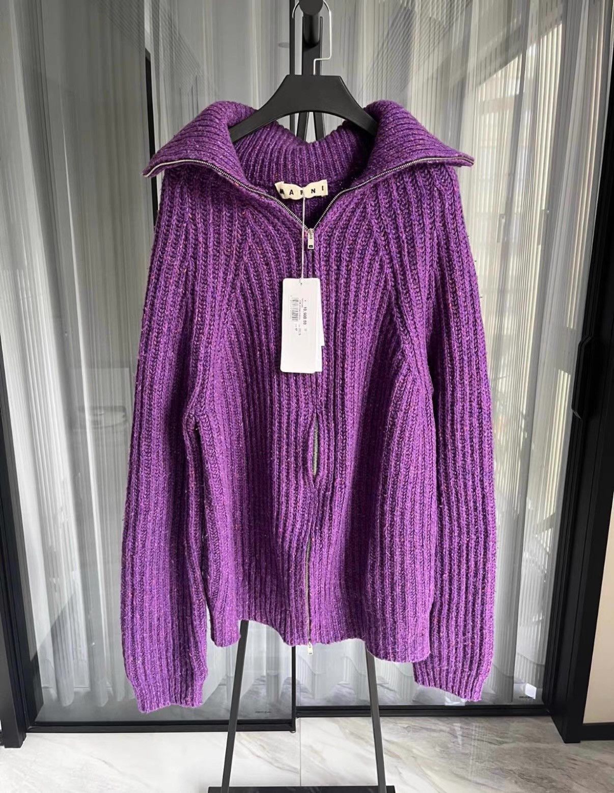 Marni Purple Zip-Front Cable Knit Sweater Size US M / EU 48-50 / 2 - 2 Thumbnail
