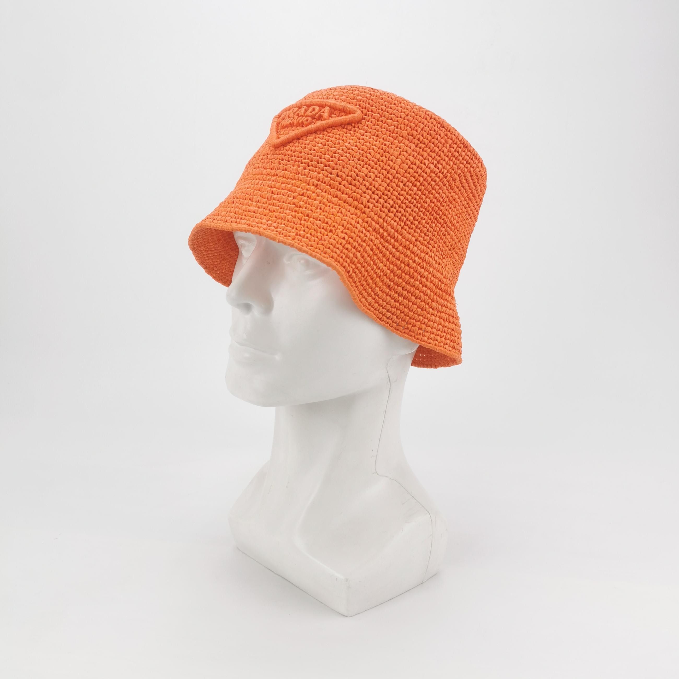 Prada Prada Orange Woven Logo Bucket Hat Size M Size ONE SIZE - 2 Thumbnail