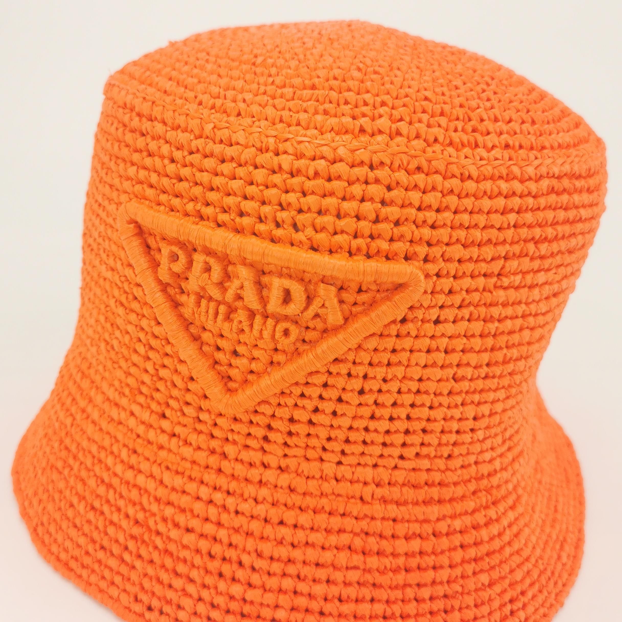 Prada Prada Orange Woven Logo Bucket Hat Size M Size ONE SIZE - 4 Thumbnail