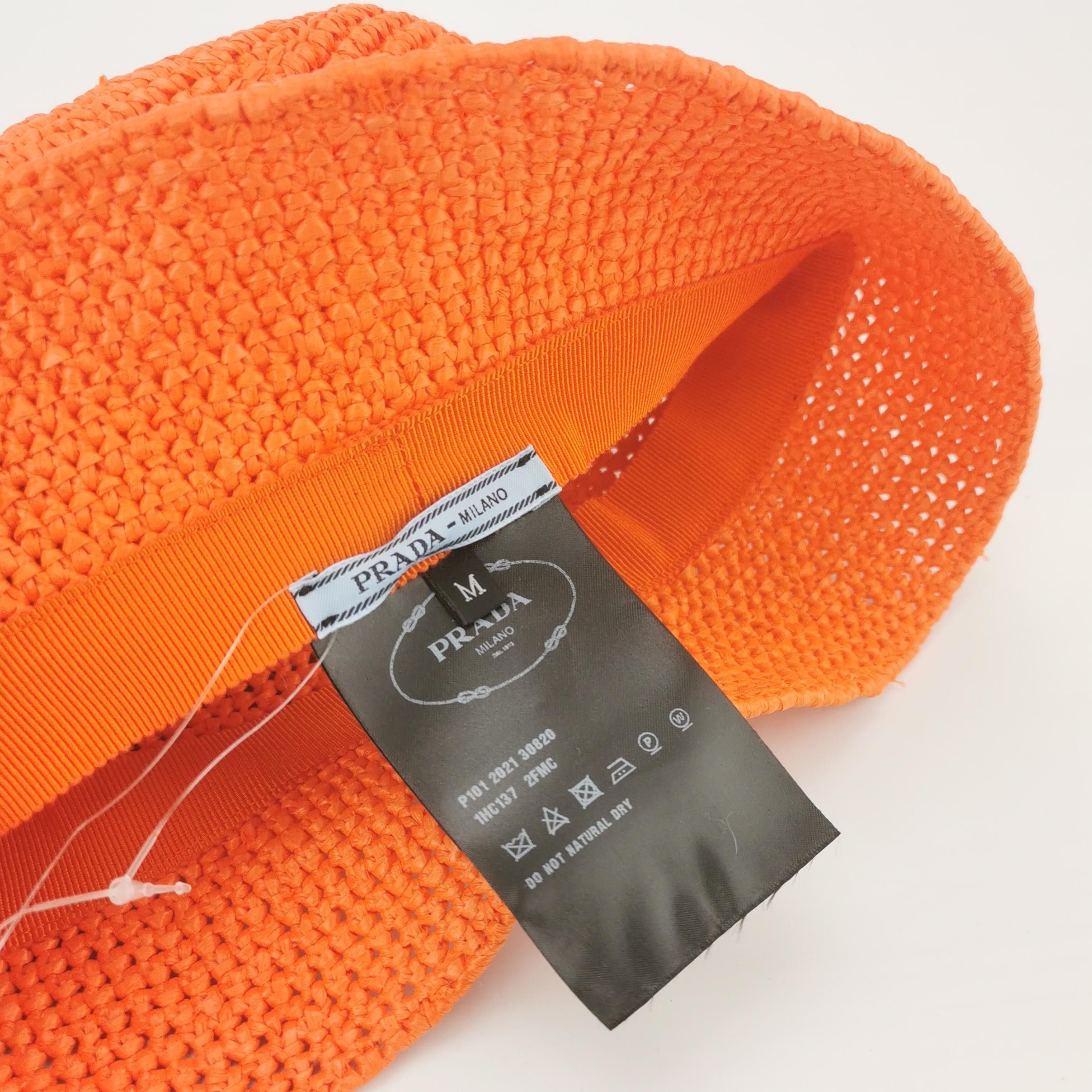 Prada Prada Orange Woven Logo Bucket Hat Size M Size ONE SIZE - 5 Thumbnail