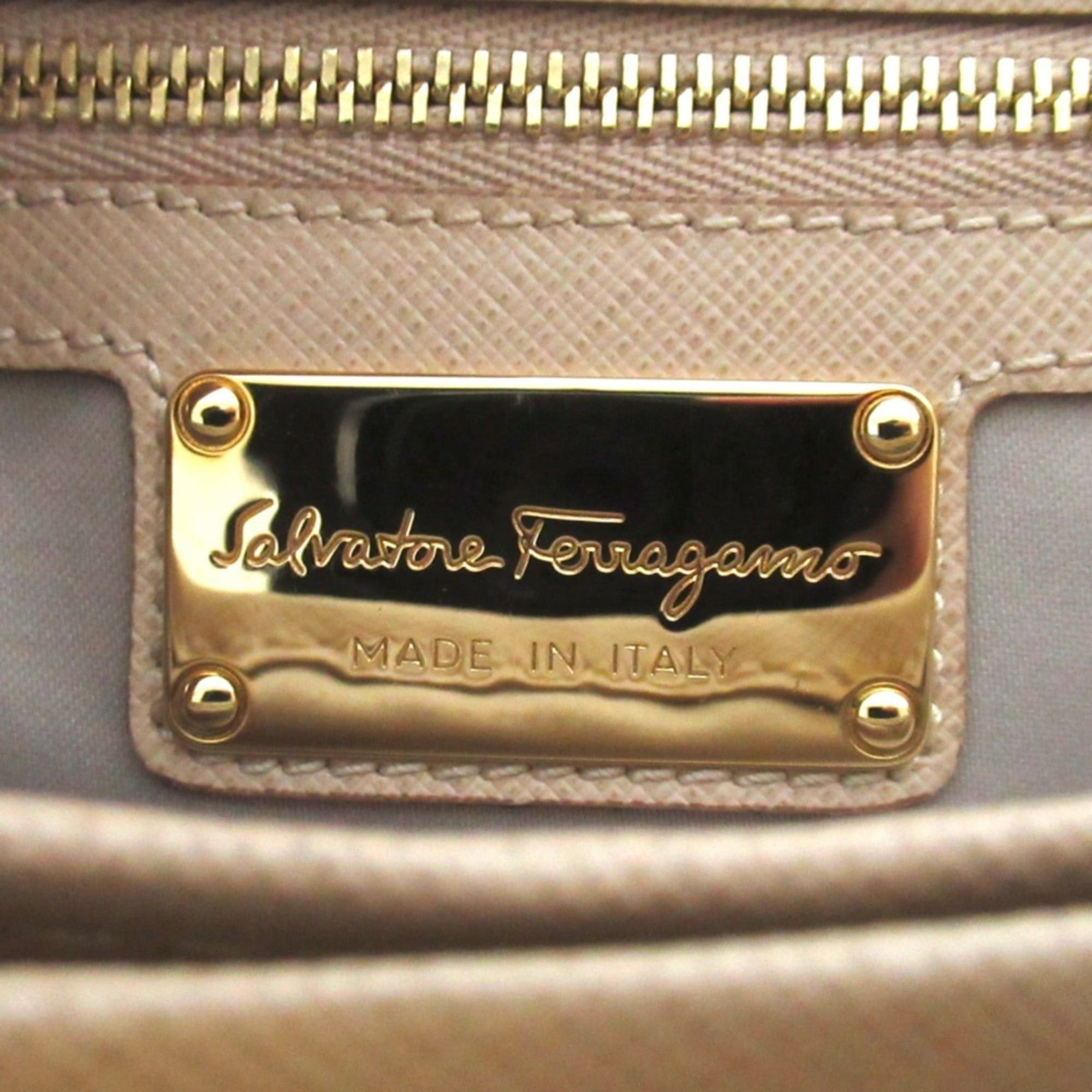 Salvatore Ferragamo Salvatore Ferragamo Vara Ribbon Chain Tote Bag Shoulder Beige x Gold Hardware Women's Size ONE SIZE - 7 Thumbnail
