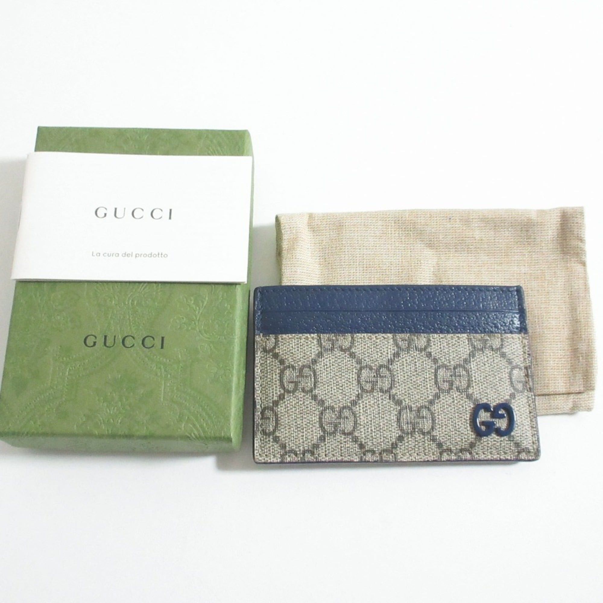 Gucci GUCCI GG Supreme Business Card Holder/Card Case 768248 Beige Navy Men's Women's Size ONE SIZE - 5 Thumbnail