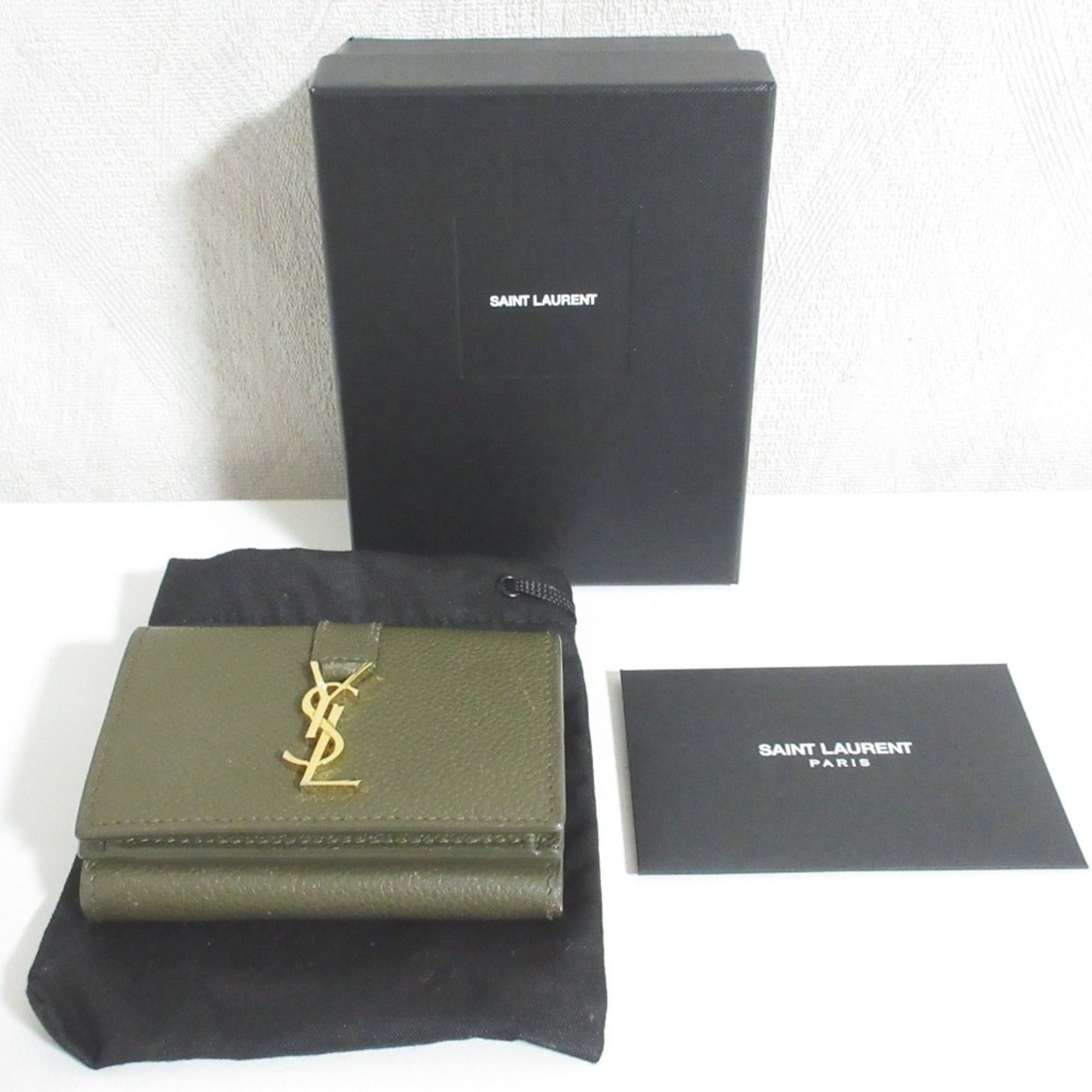 Saint Laurent Paris Yves Saint Laurent PARIS YSL Origami Tiny Wallet Khaki Women's Size ONE SIZE - 9 Thumbnail