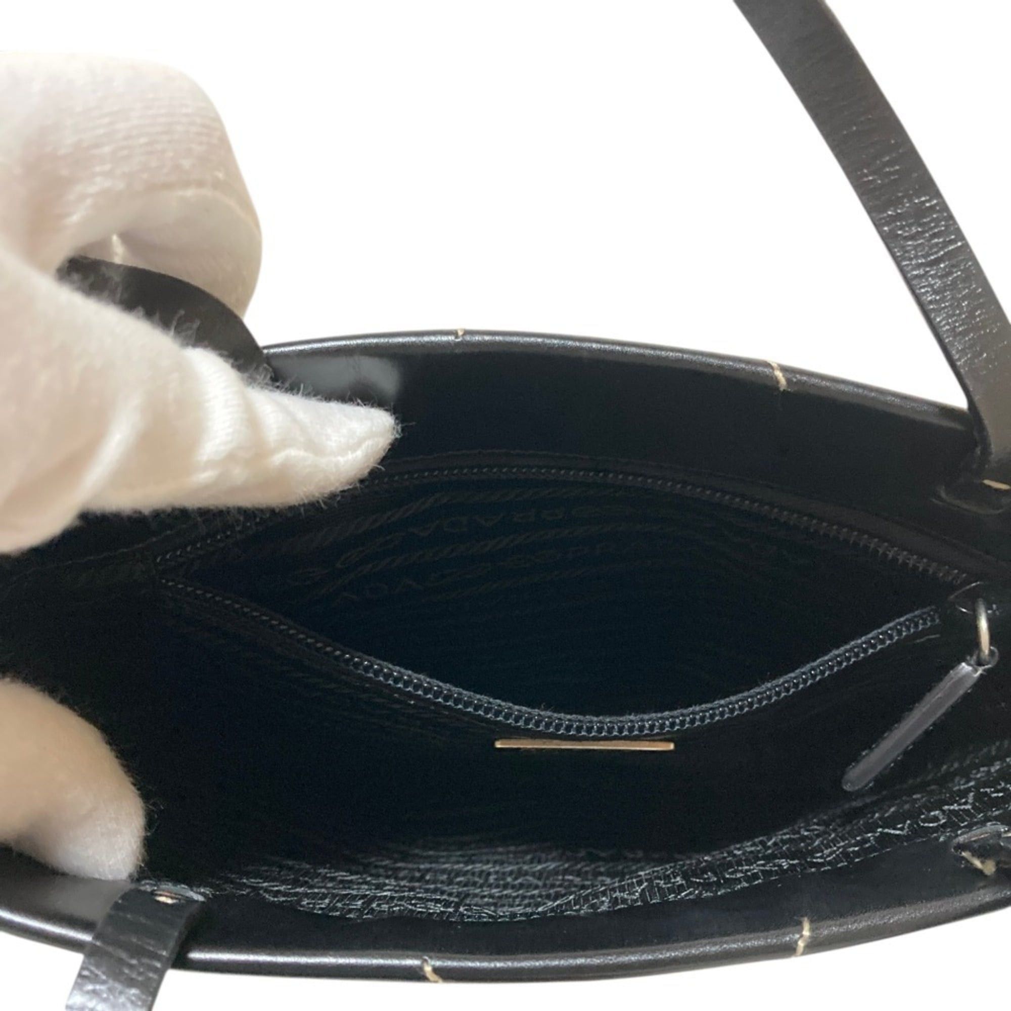 Prada PRADA Triangle Logo Plate Flower Motif Leather Handbag B11285 Black Women's Size ONE SIZE - 9 Thumbnail