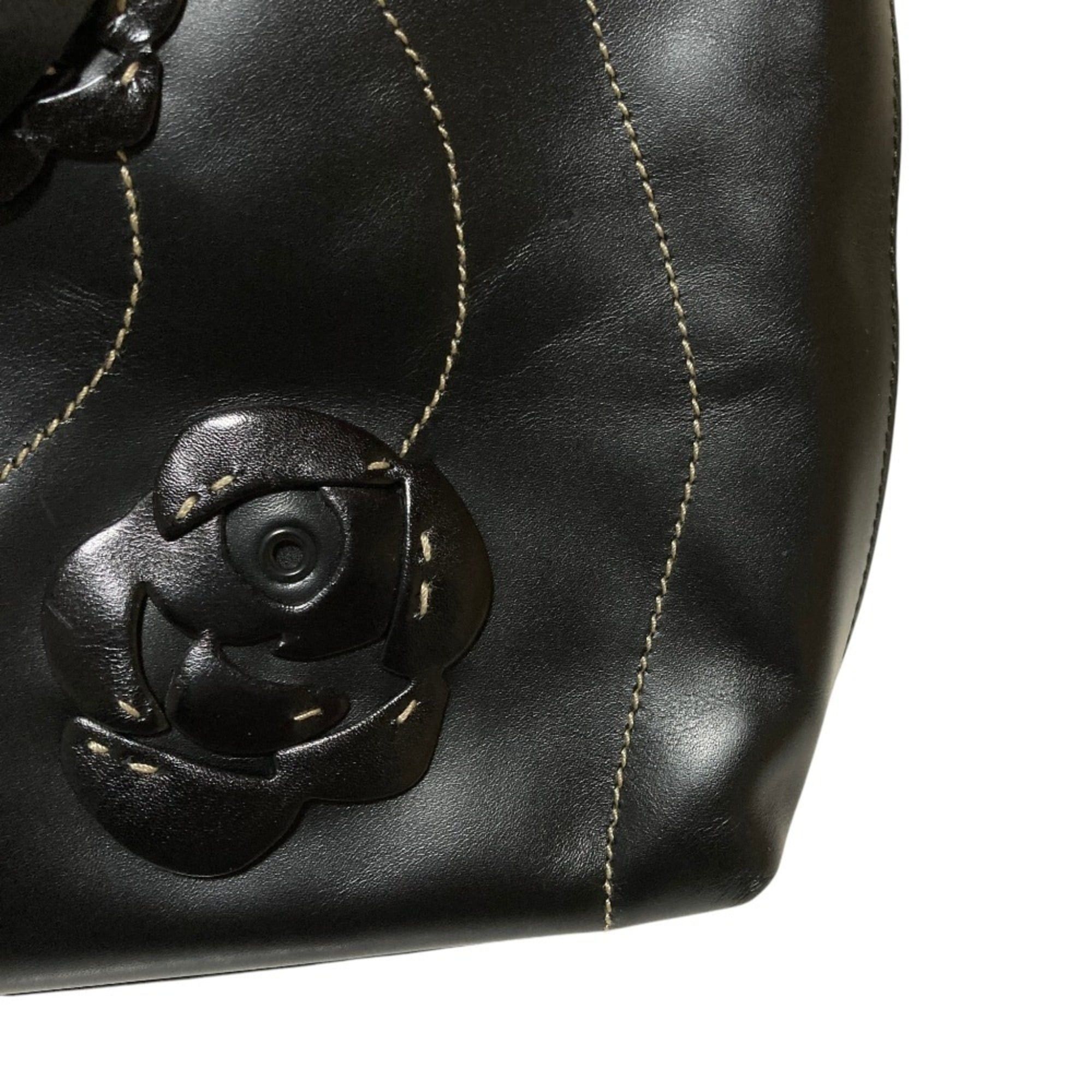 Prada PRADA Triangle Logo Plate Flower Motif Leather Handbag B11285 Black Women's Size ONE SIZE - 13 Thumbnail