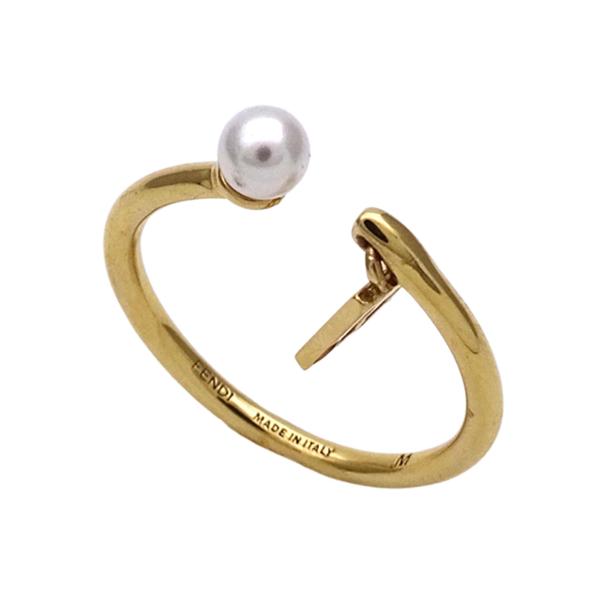 Fendi Fendi ring for women, brand name ring, metal, faux pearl, gold, size M. Size ONE SIZE - 3 Thumbnail