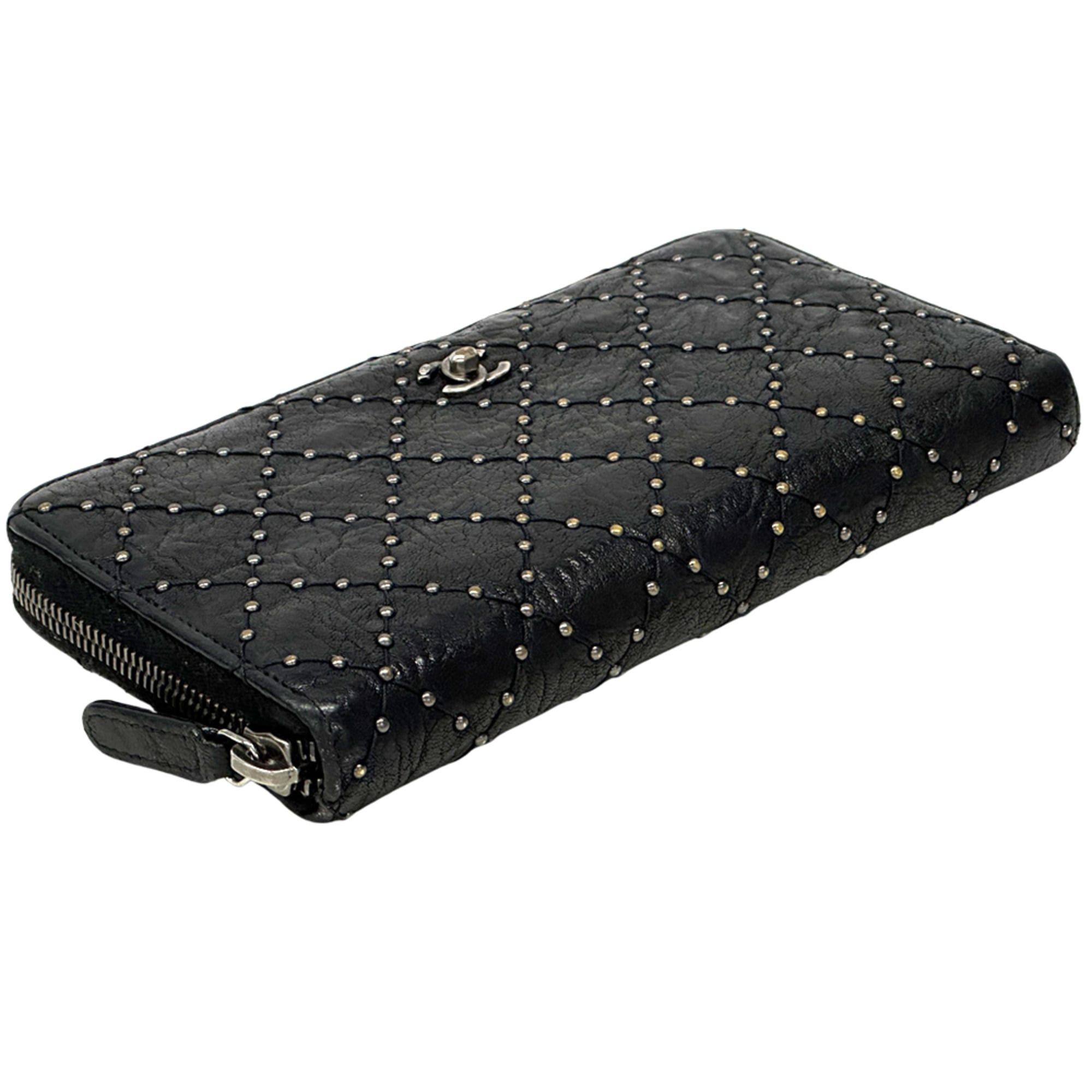 Chanel Chanel Matelassé Studded Long Wallet for Women - Black Leather with Silver Hardware, Turn-Lock Zipper Size ONE SIZE - 3 Thumbnail