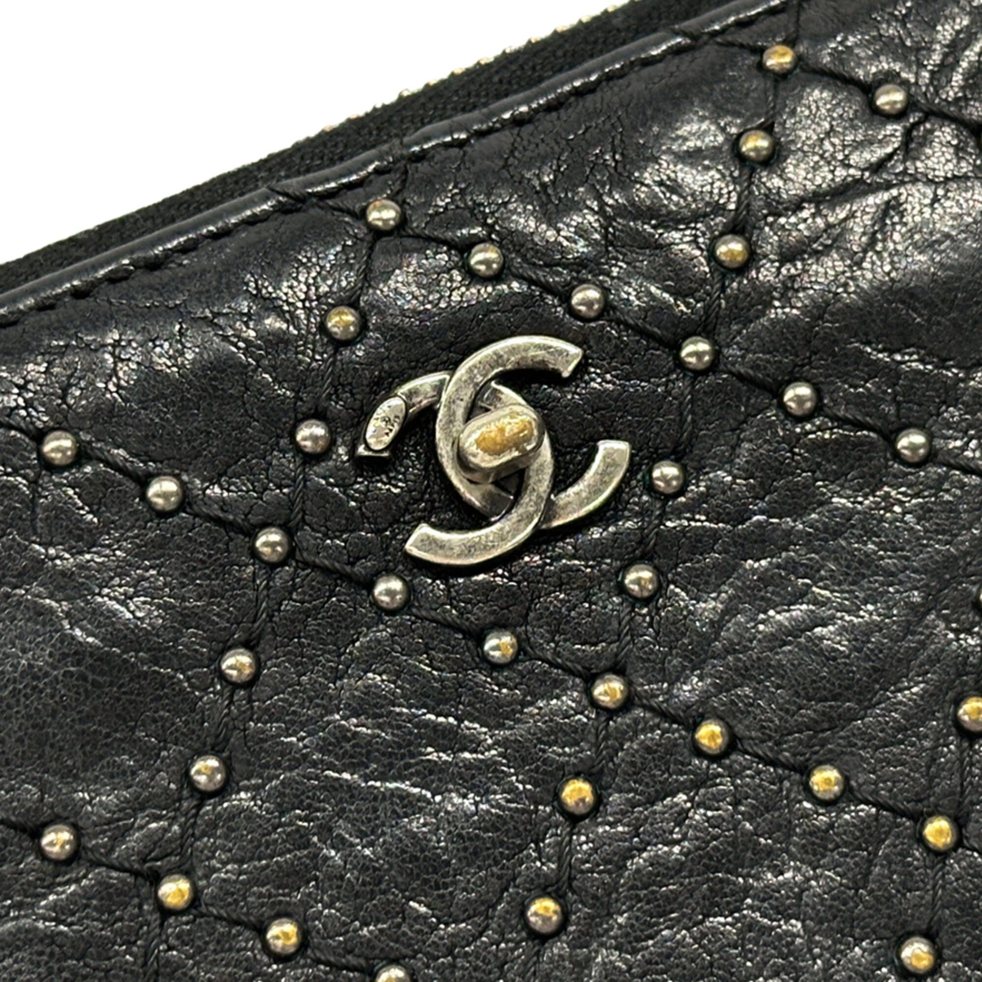 Chanel Chanel Matelassé Studded Long Wallet for Women - Black Leather with Silver Hardware, Turn-Lock Zipper Size ONE SIZE - 4 Thumbnail