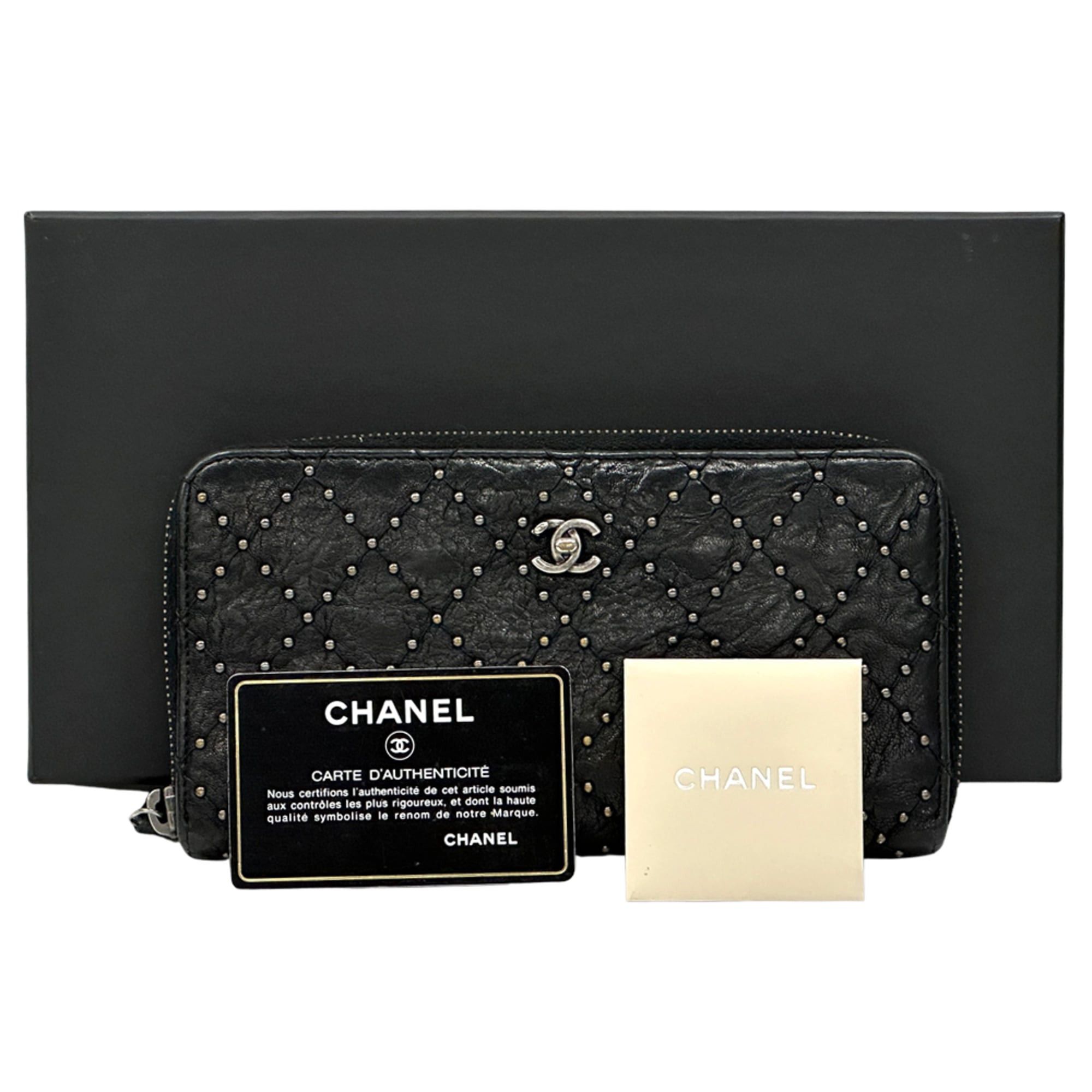 Chanel Chanel Matelassé Studded Long Wallet for Women - Black Leather with Silver Hardware, Turn-Lock Zipper Size ONE SIZE - 9 Thumbnail
