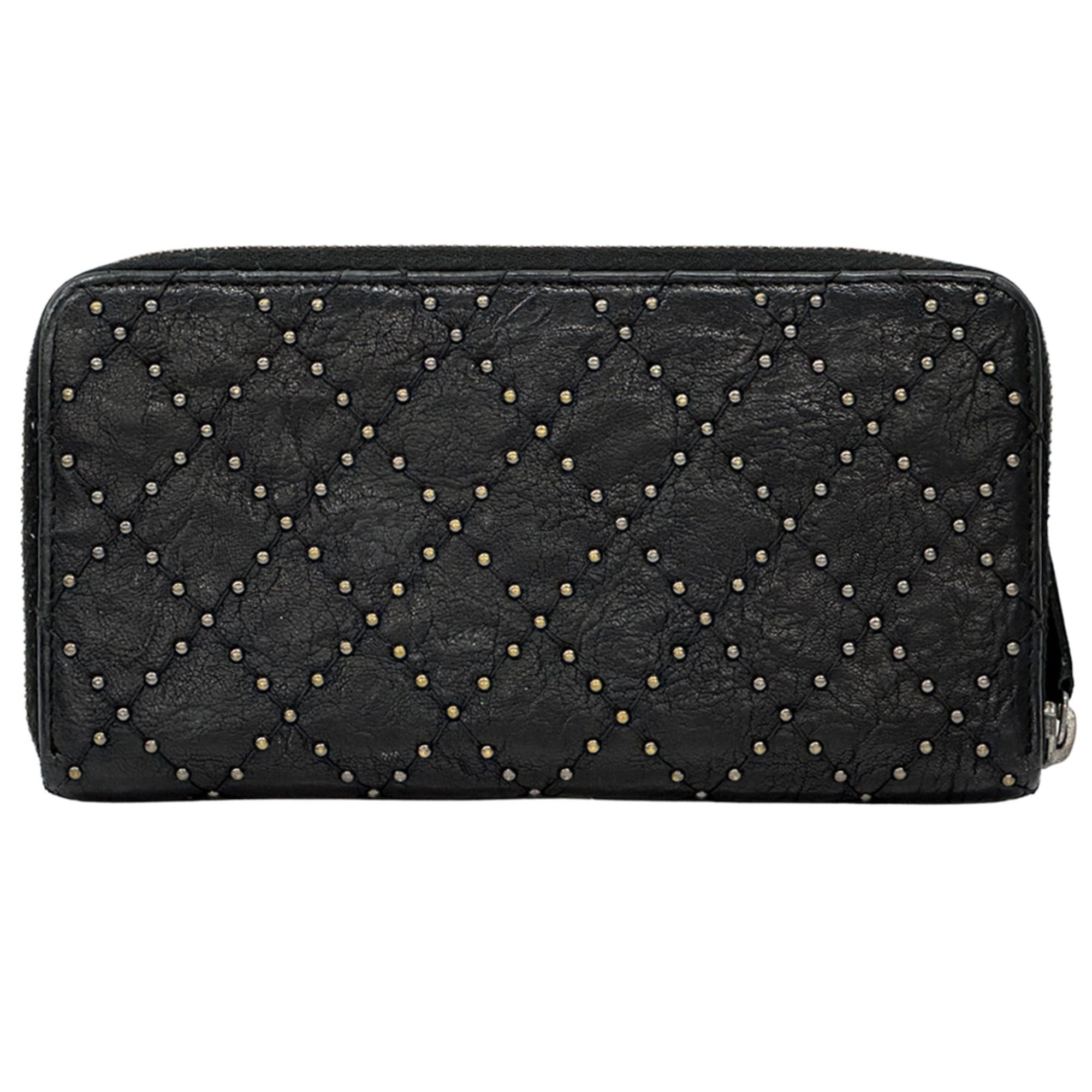 Chanel Chanel Matelassé Studded Long Wallet for Women - Black Leather with Silver Hardware, Turn-Lock Zipper Size ONE SIZE - 2 Thumbnail