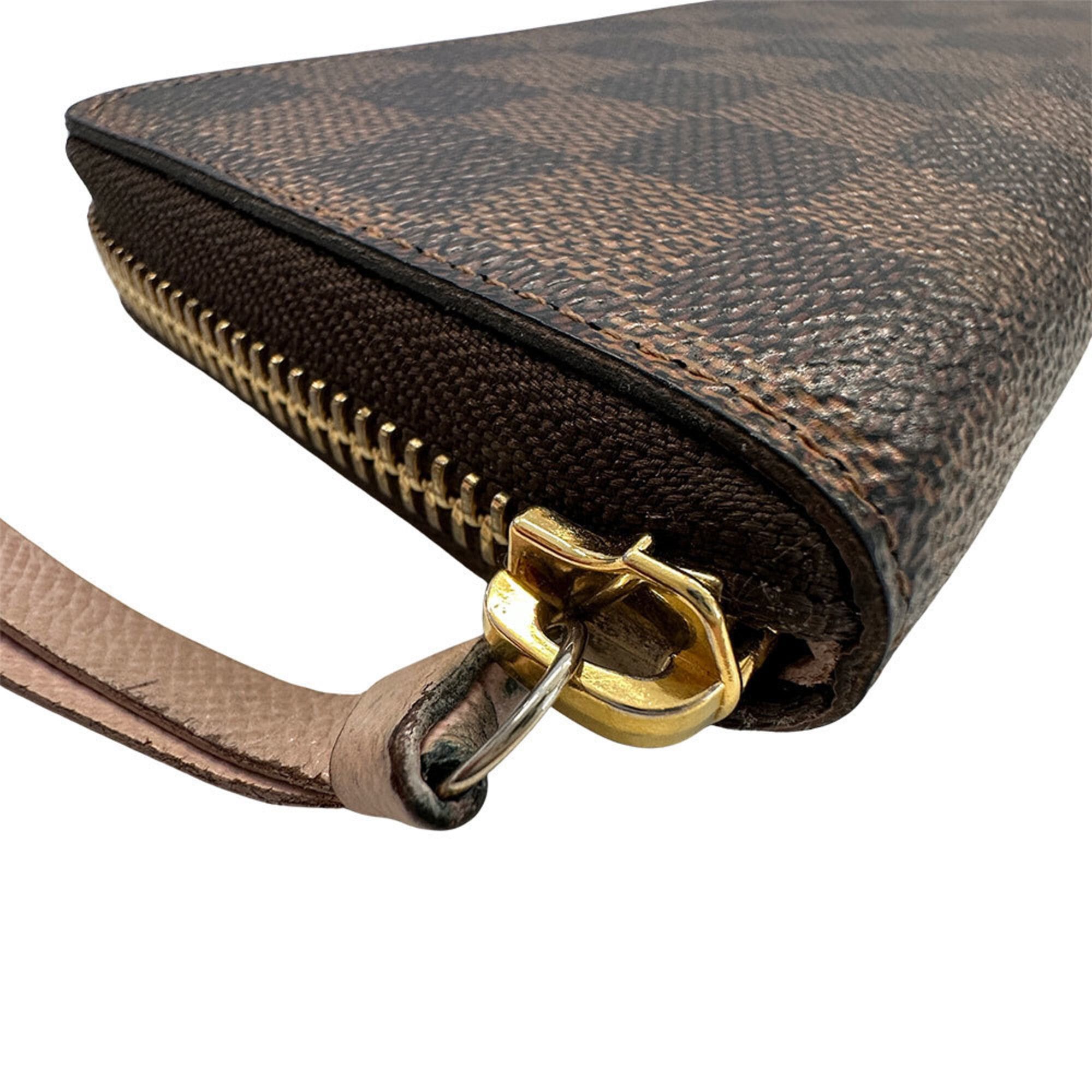 Louis Vuitton Louis Vuitton Women's Damier Long Wallet, Canvas Portefeuille Clemence Rose Ballerine M61298, Round Zipper, Brown/Pink Size ONE SIZE - 4 Thumbnail