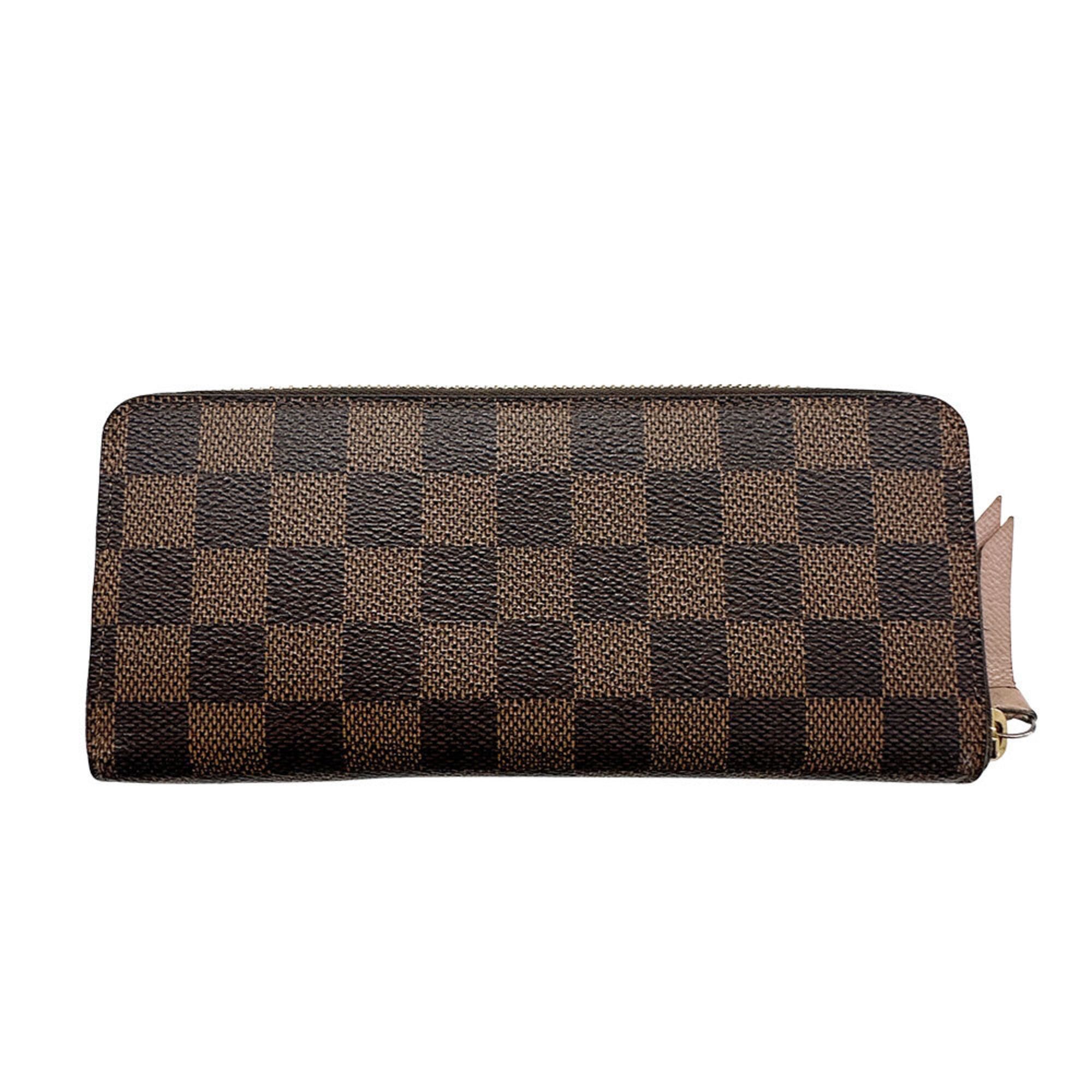 Louis Vuitton Louis Vuitton Women's Damier Long Wallet, Canvas Portefeuille Clemence Rose Ballerine M61298, Round Zipper, Brown/Pink Size ONE SIZE - 2 Thumbnail