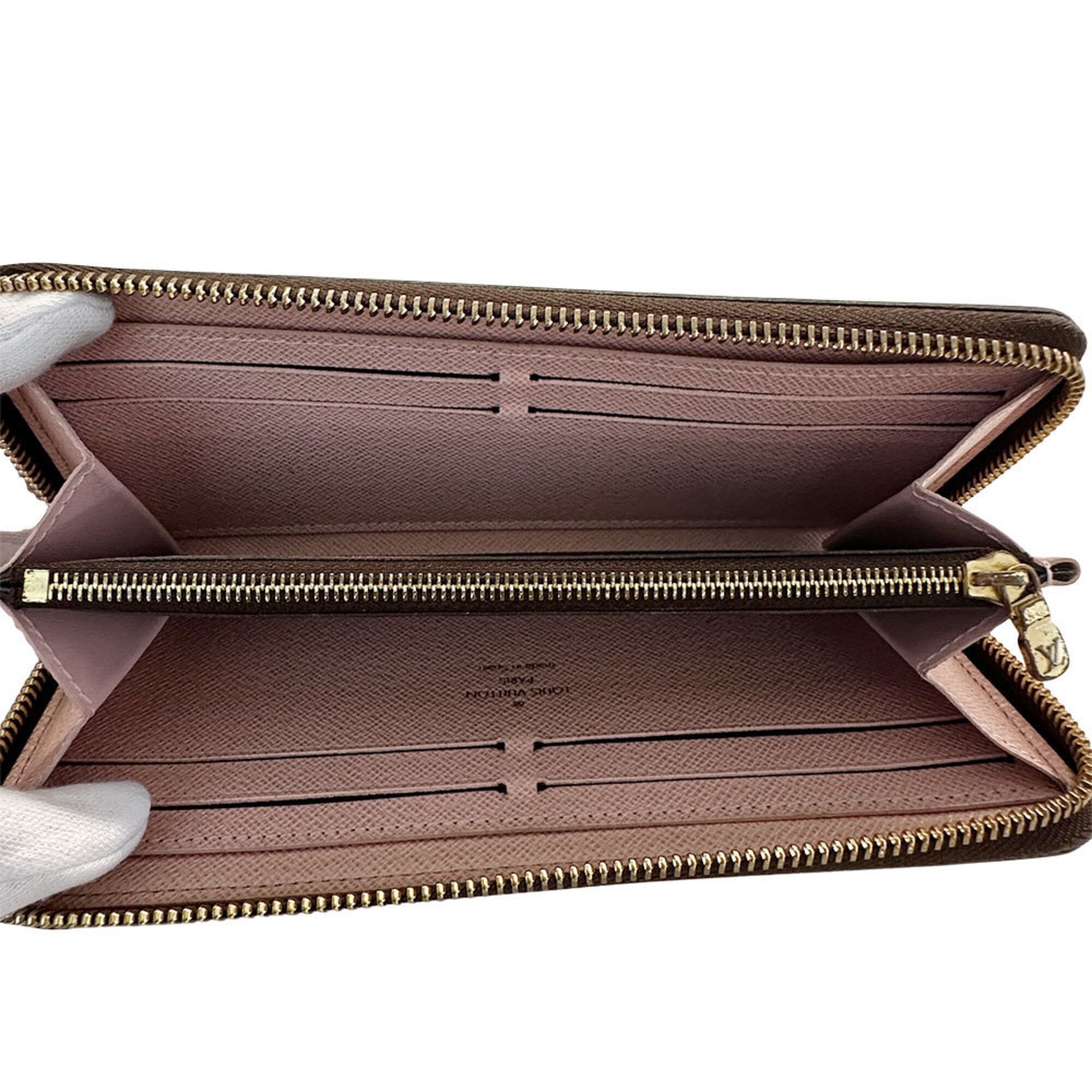 Louis Vuitton Louis Vuitton Women's Damier Long Wallet, Canvas Portefeuille Clemence Rose Ballerine M61298, Round Zipper, Brown/Pink Size ONE SIZE - 8 Thumbnail