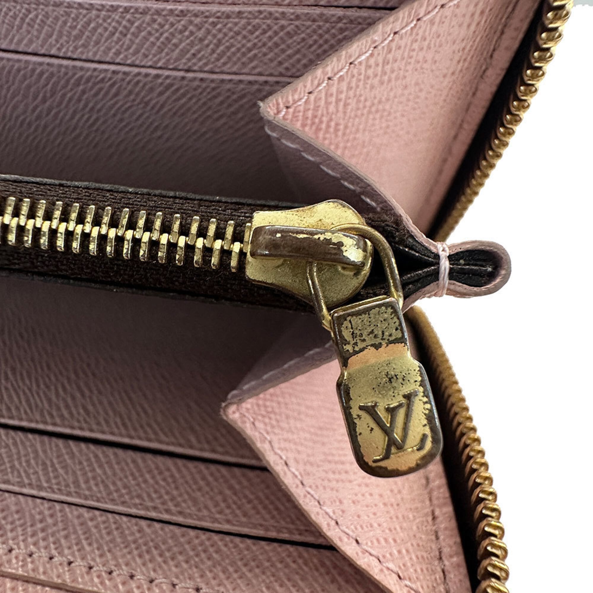Louis Vuitton Louis Vuitton Women's Damier Long Wallet, Canvas Portefeuille Clemence Rose Ballerine M61298, Round Zipper, Brown/Pink Size ONE SIZE - 10 Thumbnail