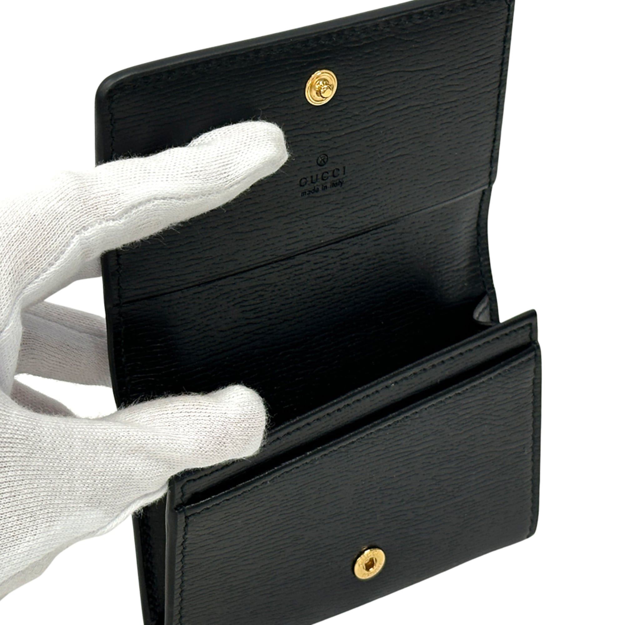 Gucci Gucci business card holder/card case for women and men, brand name, leather, black, gold hardware, 790101 Size ONE SIZE - 4 Thumbnail