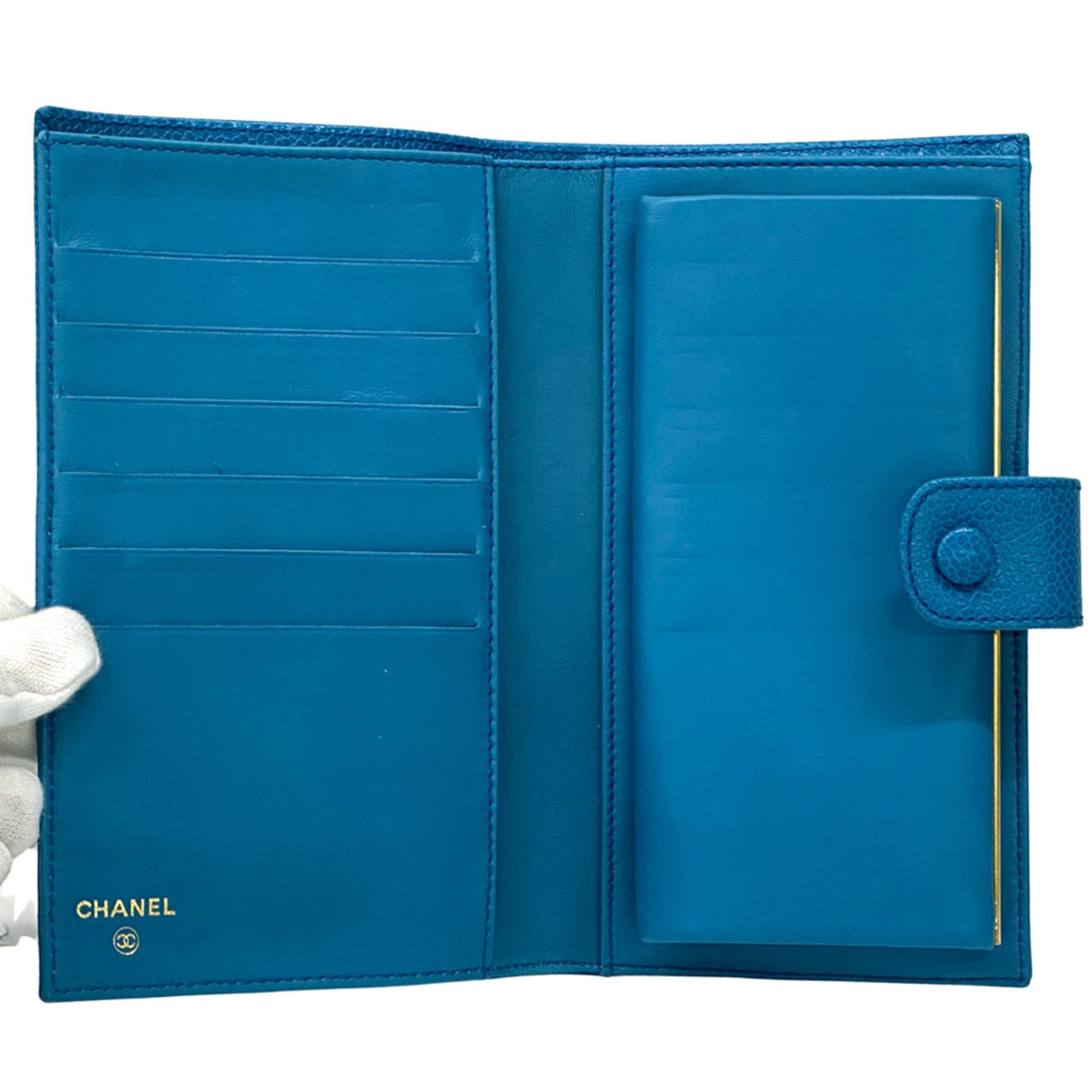 Chanel Chanel Wallet Coco Mark Women's Brand Long Caviar Leather Blue Gold Hardware Size ONE SIZE - 4 Thumbnail