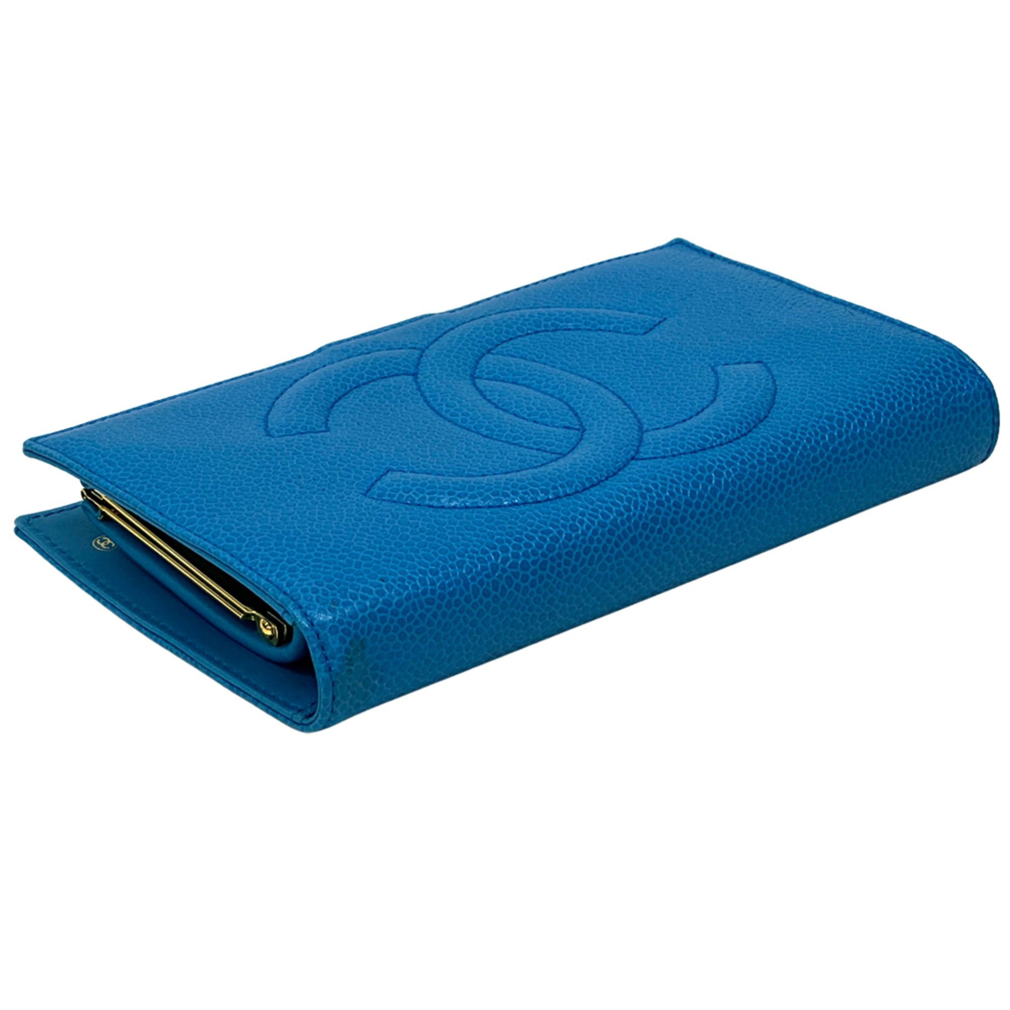 Chanel Chanel Wallet Coco Mark Women's Brand Long Caviar Leather Blue Gold Hardware Size ONE SIZE - 3 Thumbnail