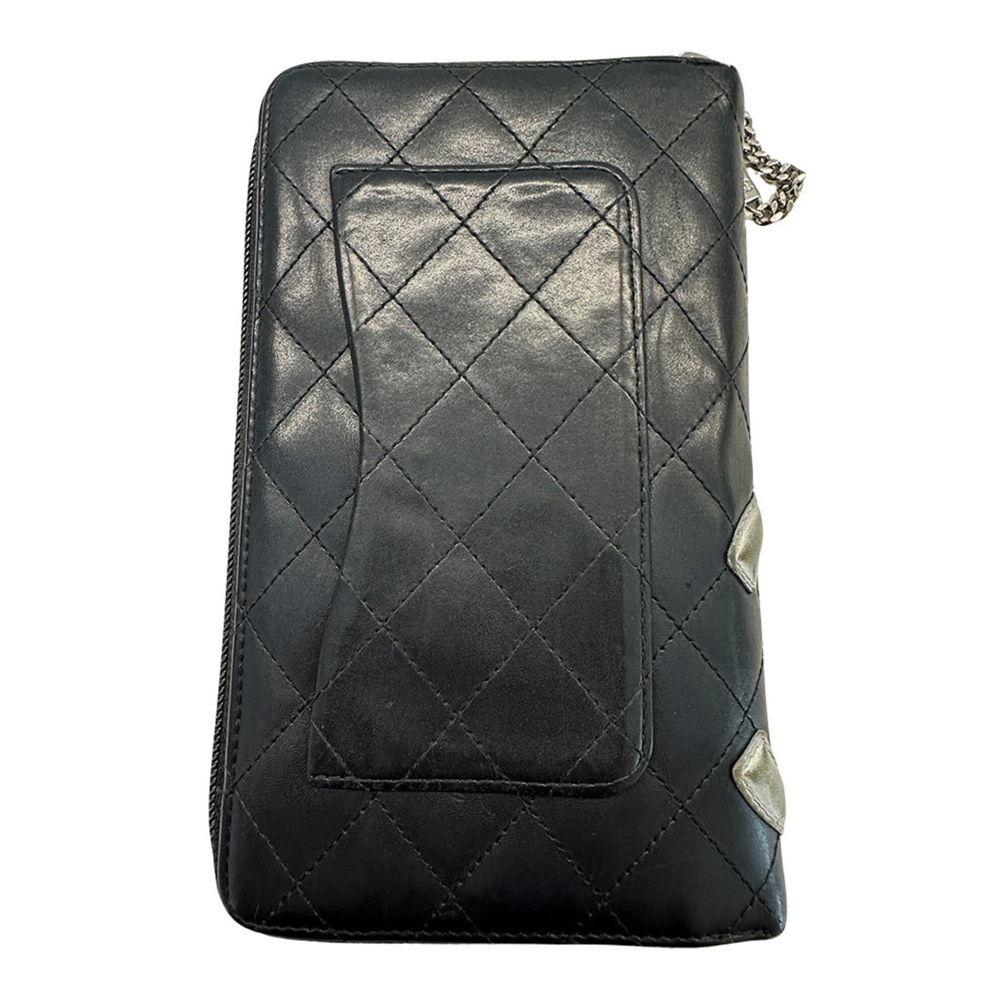 Chanel Chanel Cambon Women's Long Wallet, Lambskin, Black, Silver Size ONE SIZE - 2 Thumbnail