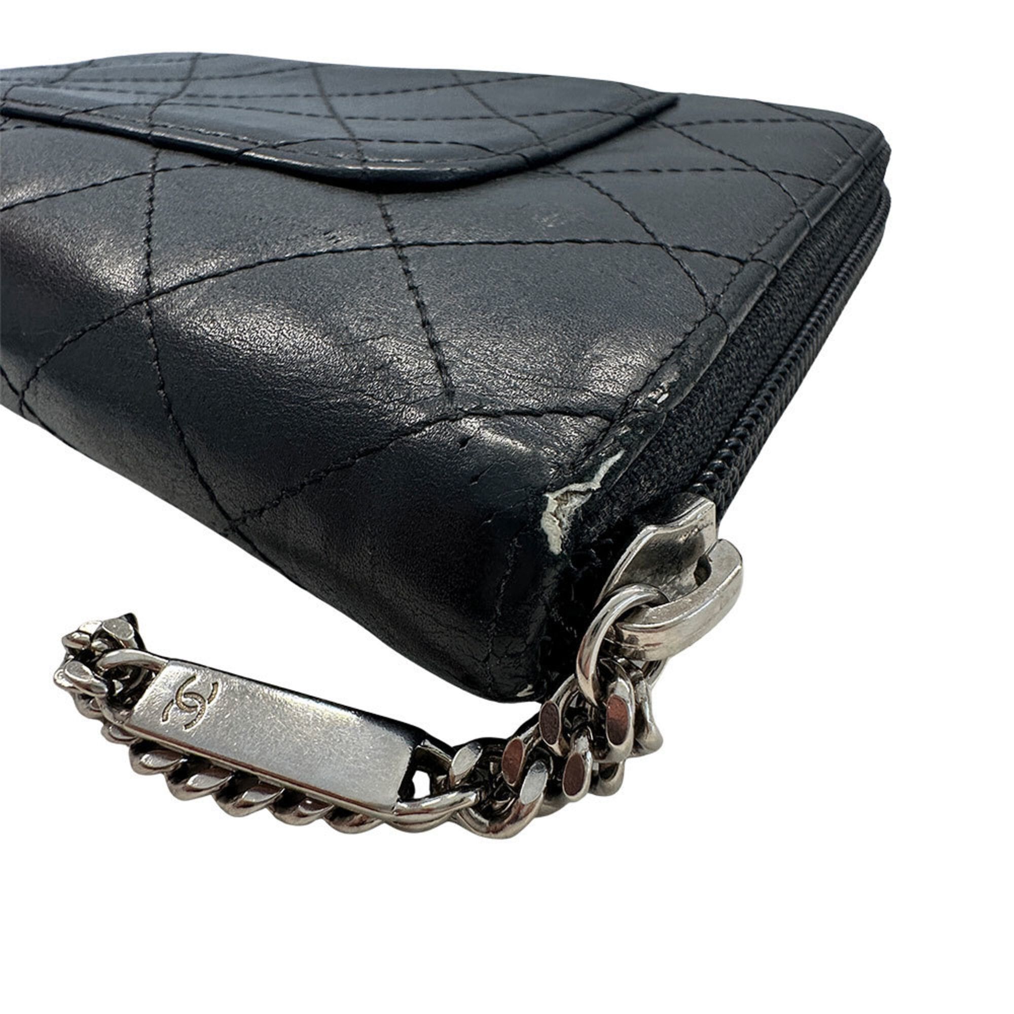 Chanel Chanel Cambon Women's Long Wallet, Lambskin, Black, Silver Size ONE SIZE - 6 Thumbnail