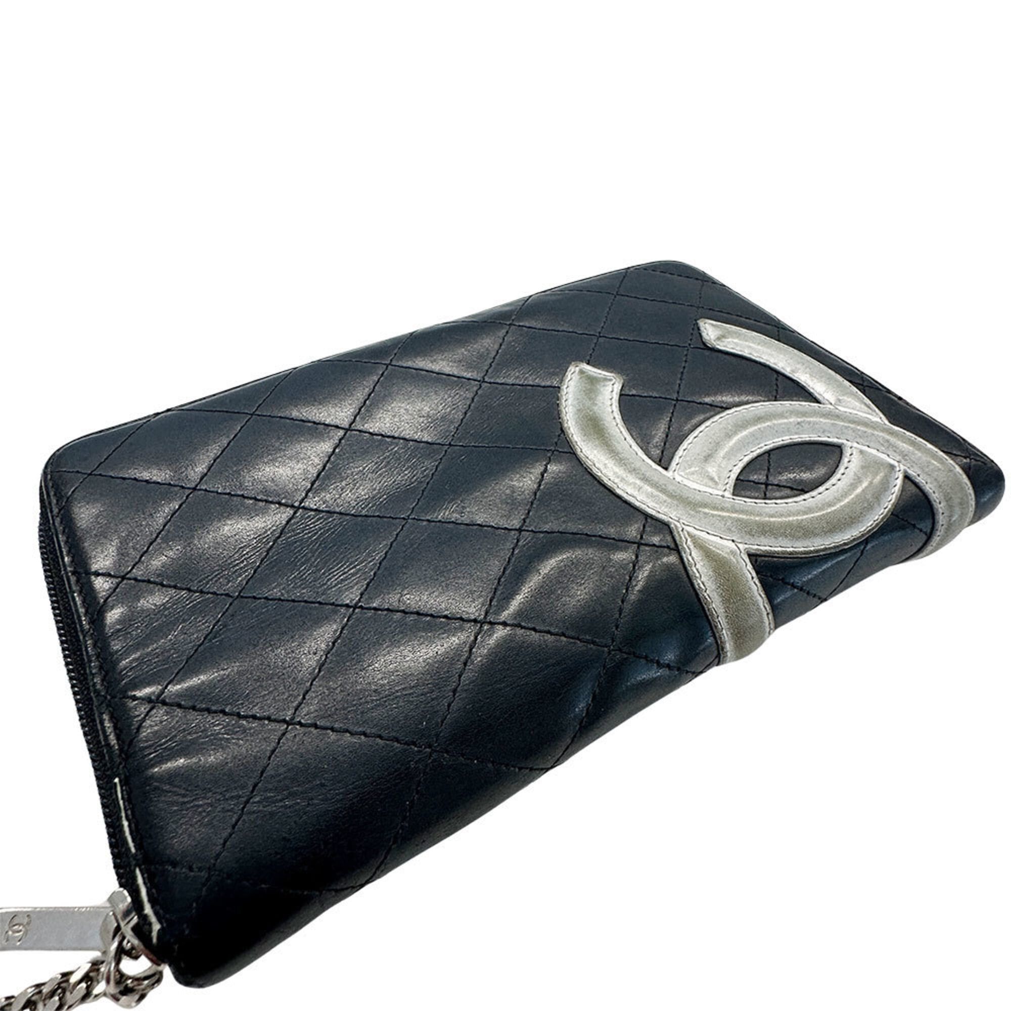 Chanel Chanel Cambon Women's Long Wallet, Lambskin, Black, Silver Size ONE SIZE - 7 Thumbnail