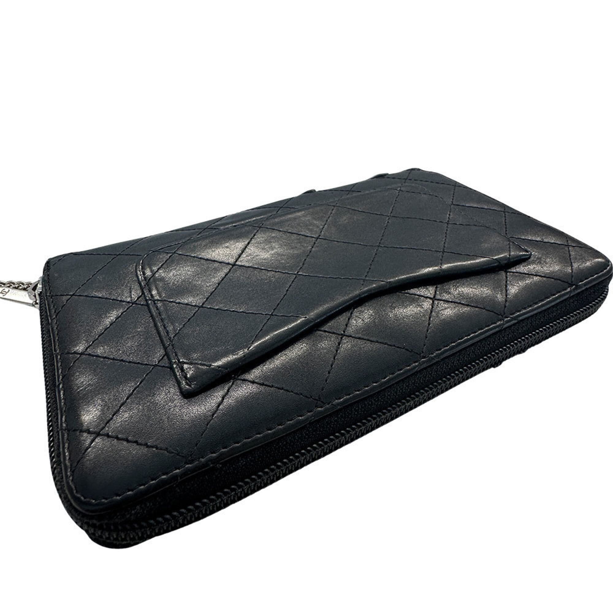 Chanel Chanel Cambon Women's Long Wallet, Lambskin, Black, Silver Size ONE SIZE - 8 Thumbnail