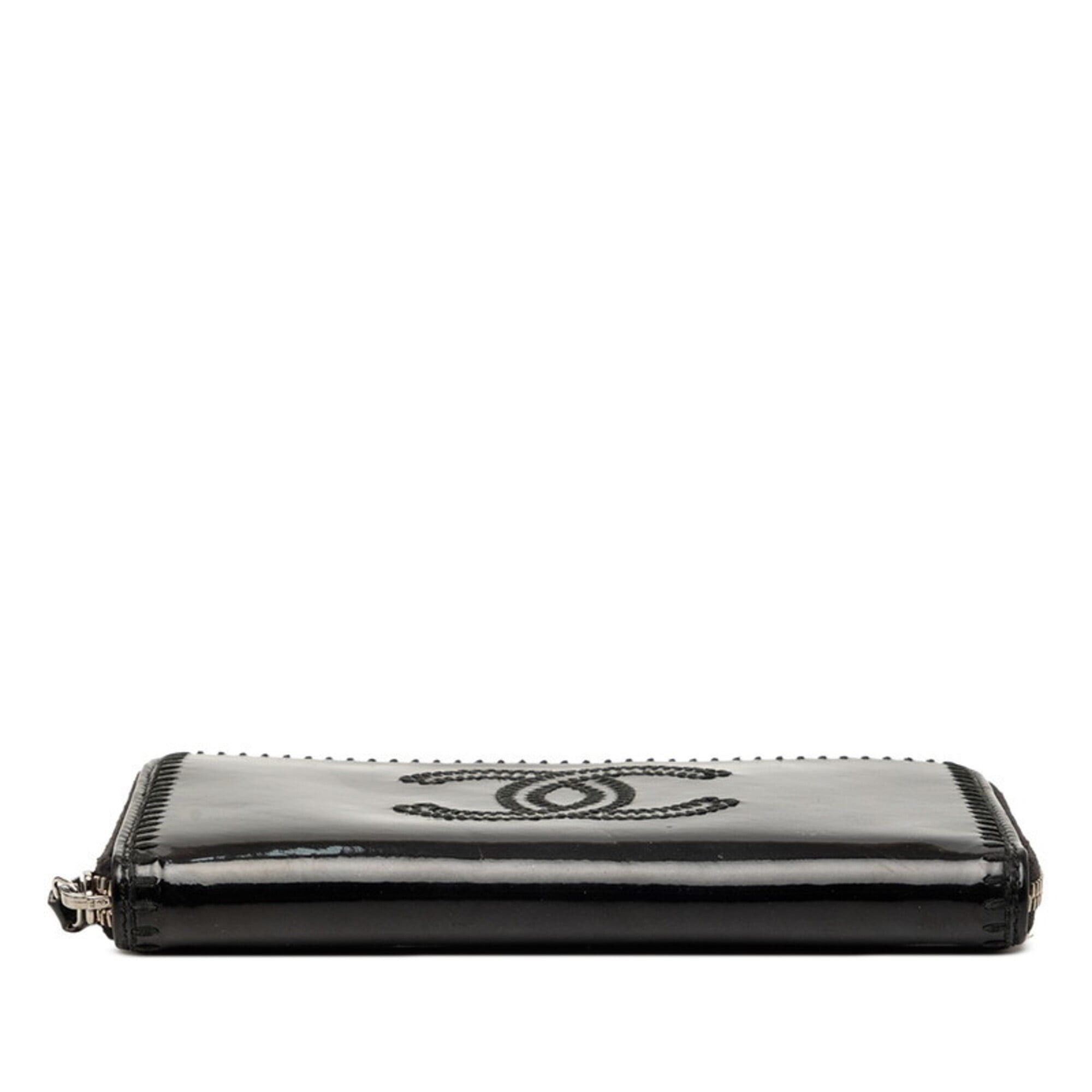 Chanel Chanel Coco Mark Round Zipper Long Wallet, Black Patent Leather, Women's CHANEL Size ONE SIZE - 3 Thumbnail