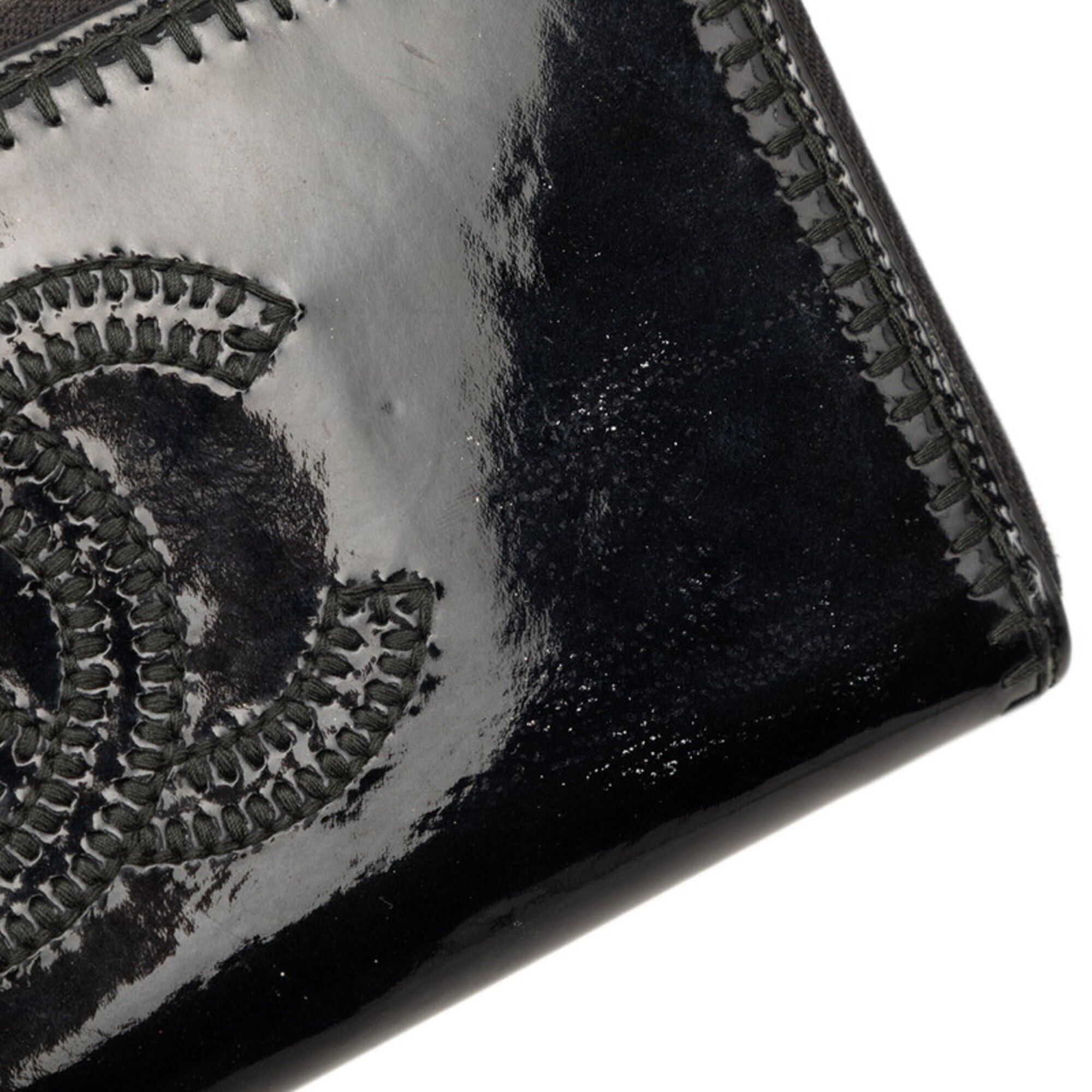 Chanel Chanel Coco Mark Round Zipper Long Wallet, Black Patent Leather, Women's CHANEL Size ONE SIZE - 4 Thumbnail