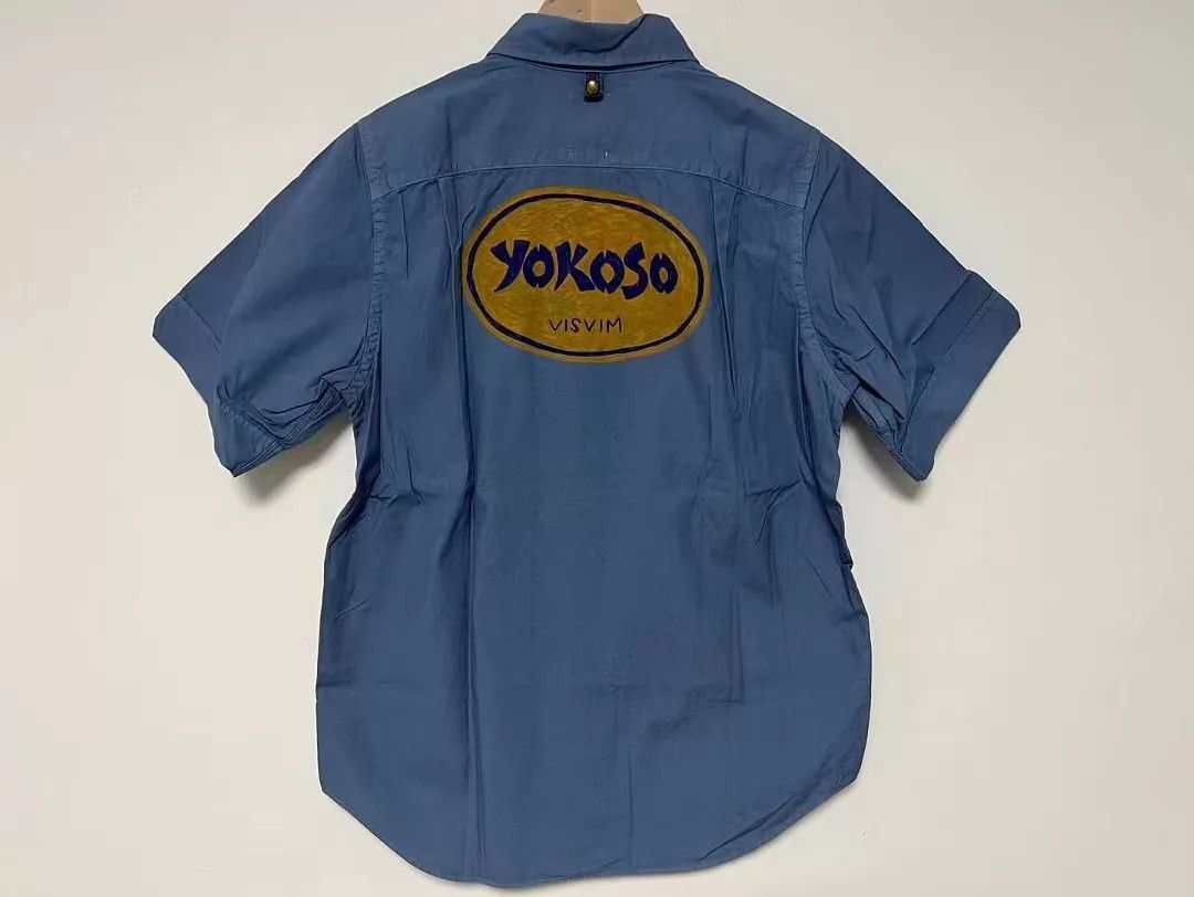 Visvim Blue Short Sleeve Shirt with 'Yokoso' Back Print Size US M / EU 48-50 / 2 - 8 Thumbnail