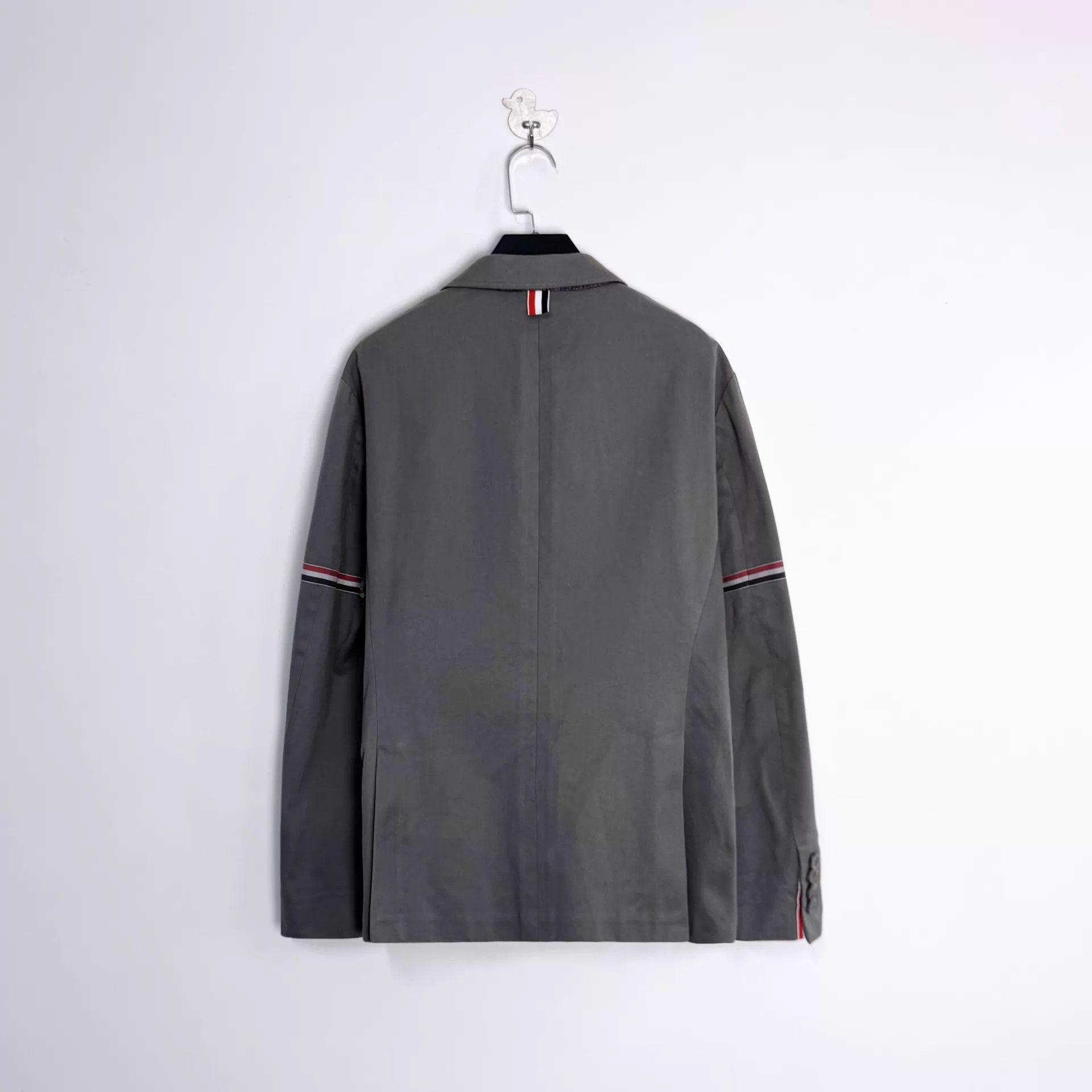 Thom Browne Gray Blazer with Striped Sleeves, Size L Size US L / EU 52-54 / 3 - 2 Thumbnail