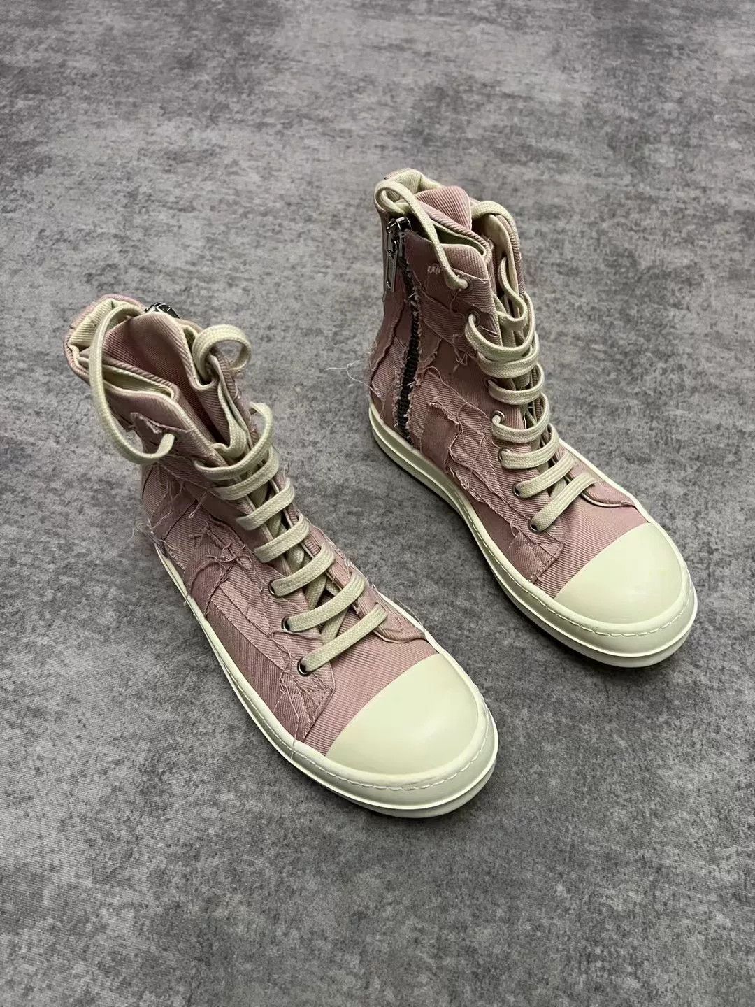 Rick Owens Rick Owens Pink Canvas High-Top Sneakers Size US 6 / IT 36 - 2 Thumbnail