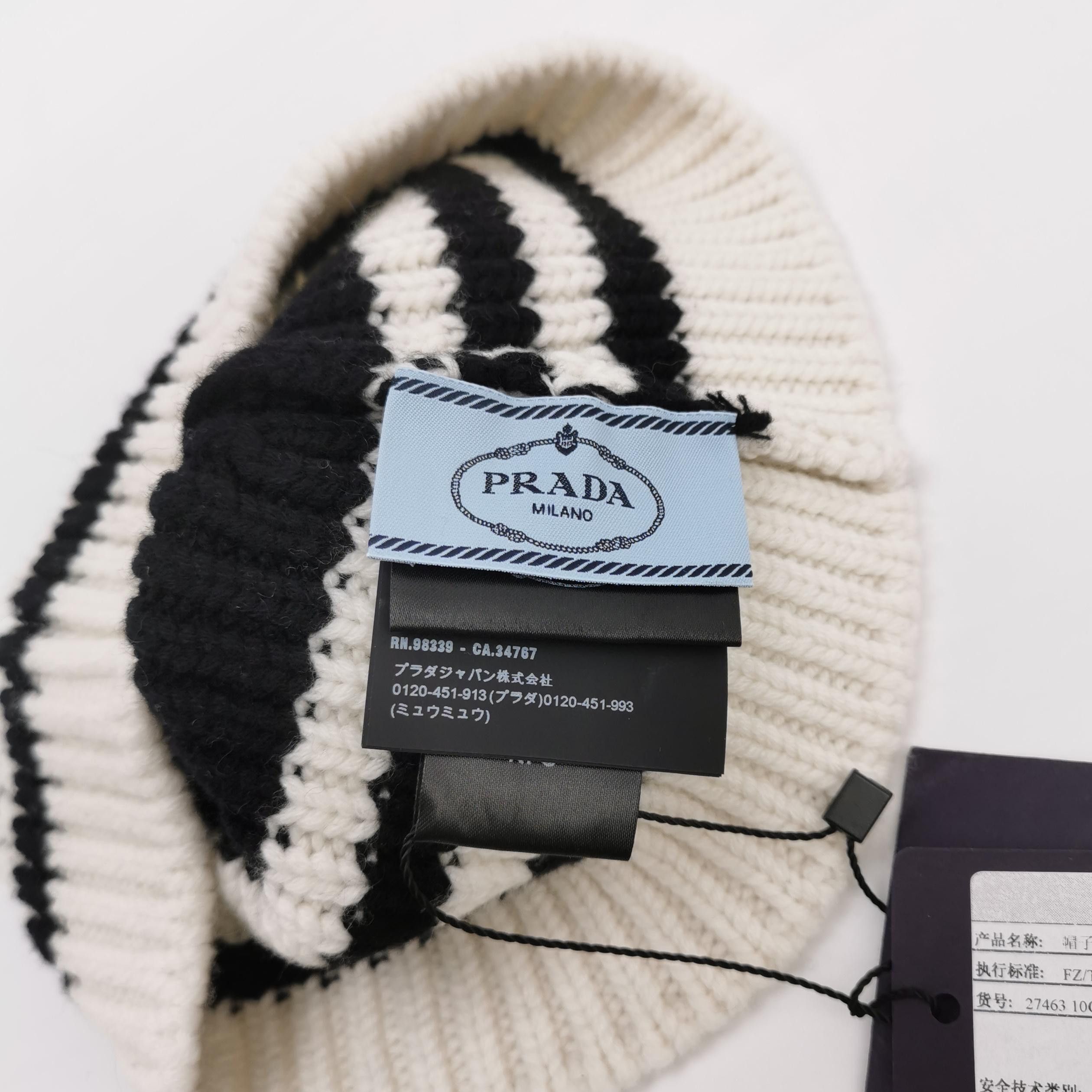 Prada Prada Striped Logo Cashmere Beanie Size S Size ONE SIZE - 4 Thumbnail