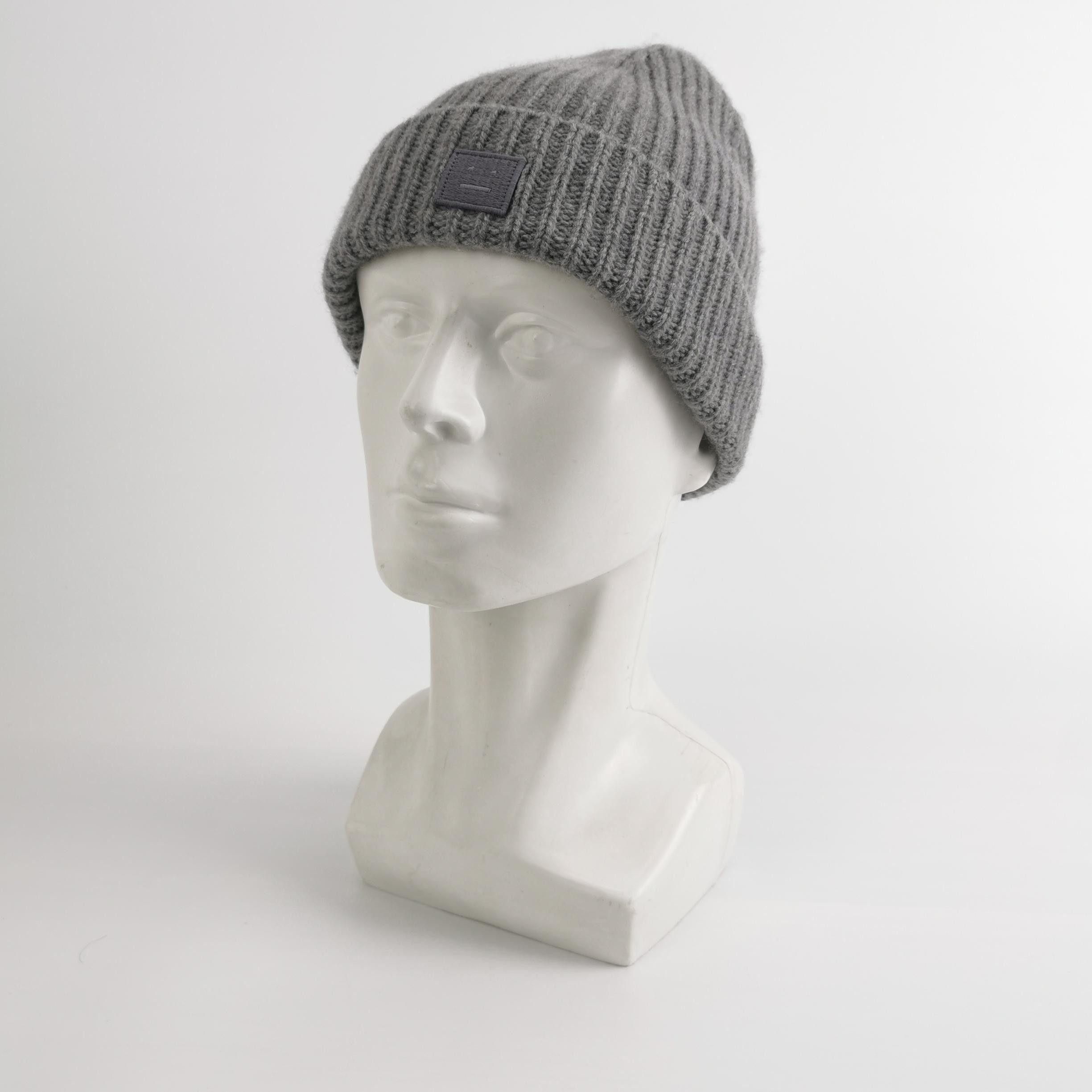 Acne Studios Acne Studios Gray Face Patch Wool Beanie Size OS Size ONE SIZE - 2 Thumbnail