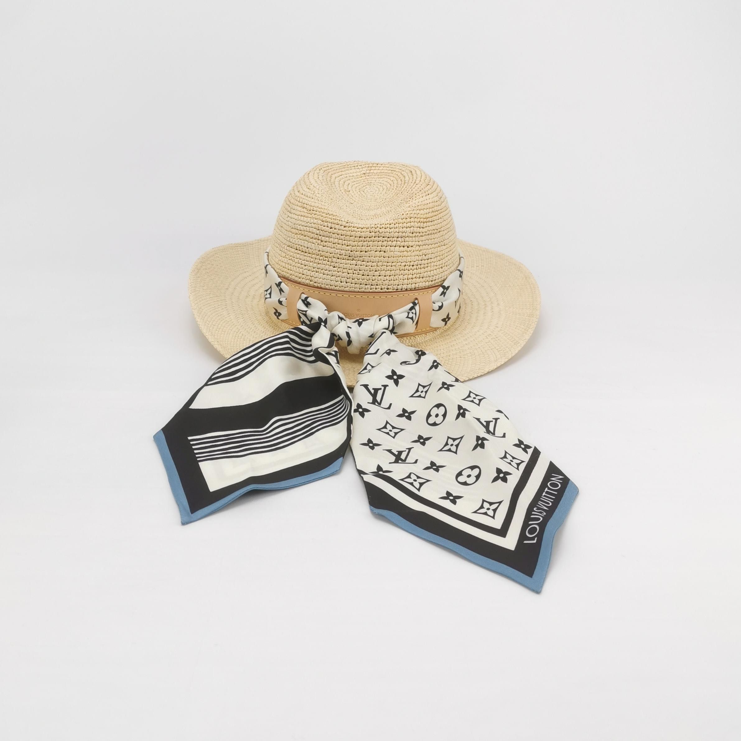 Louis Vuitton Louis Vuitton Monogram Silk Scarf Straw Hat One Size Size ONE SIZE - 3 Thumbnail