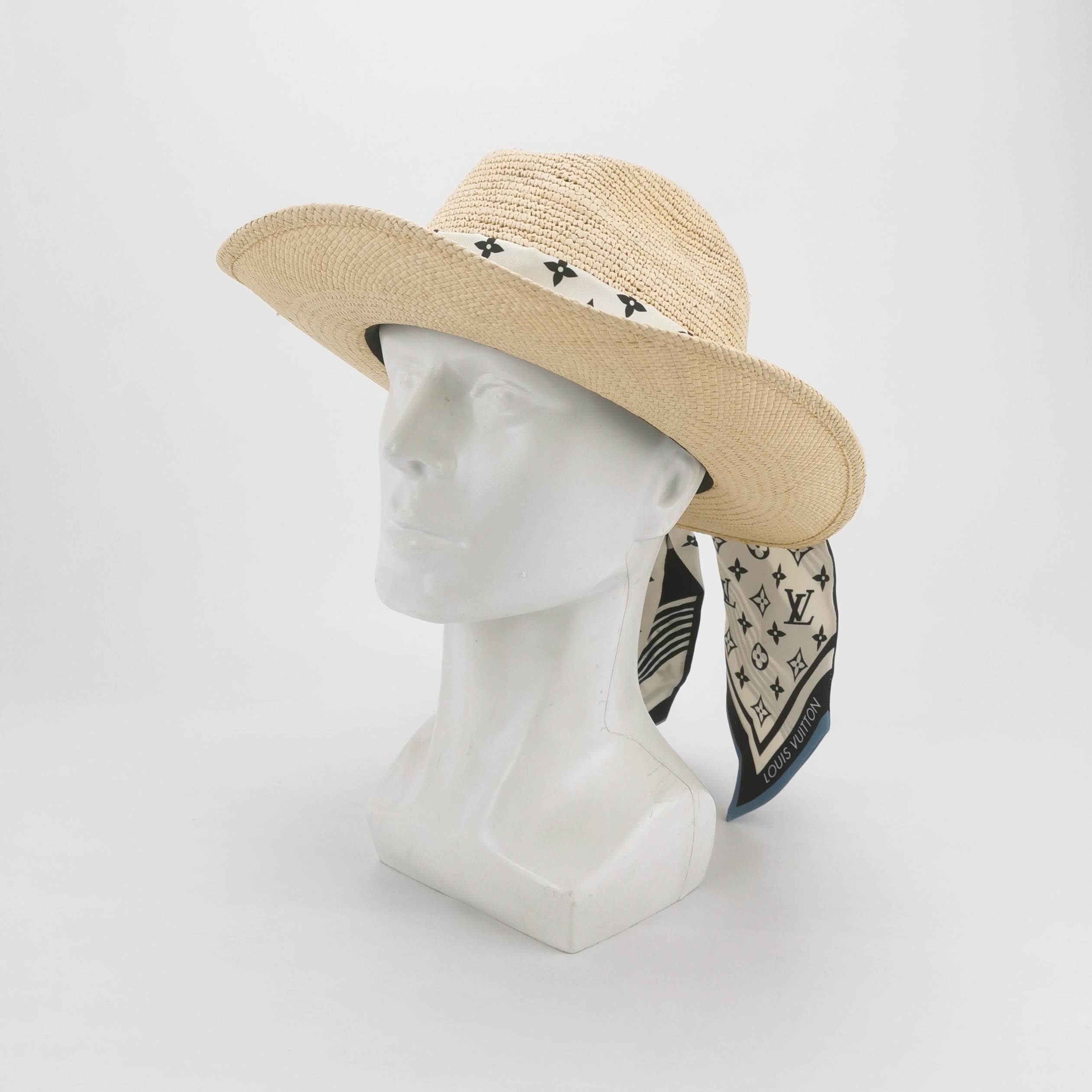Louis Vuitton Louis Vuitton Monogram Silk Scarf Straw Hat One Size Size ONE SIZE - 2 Thumbnail