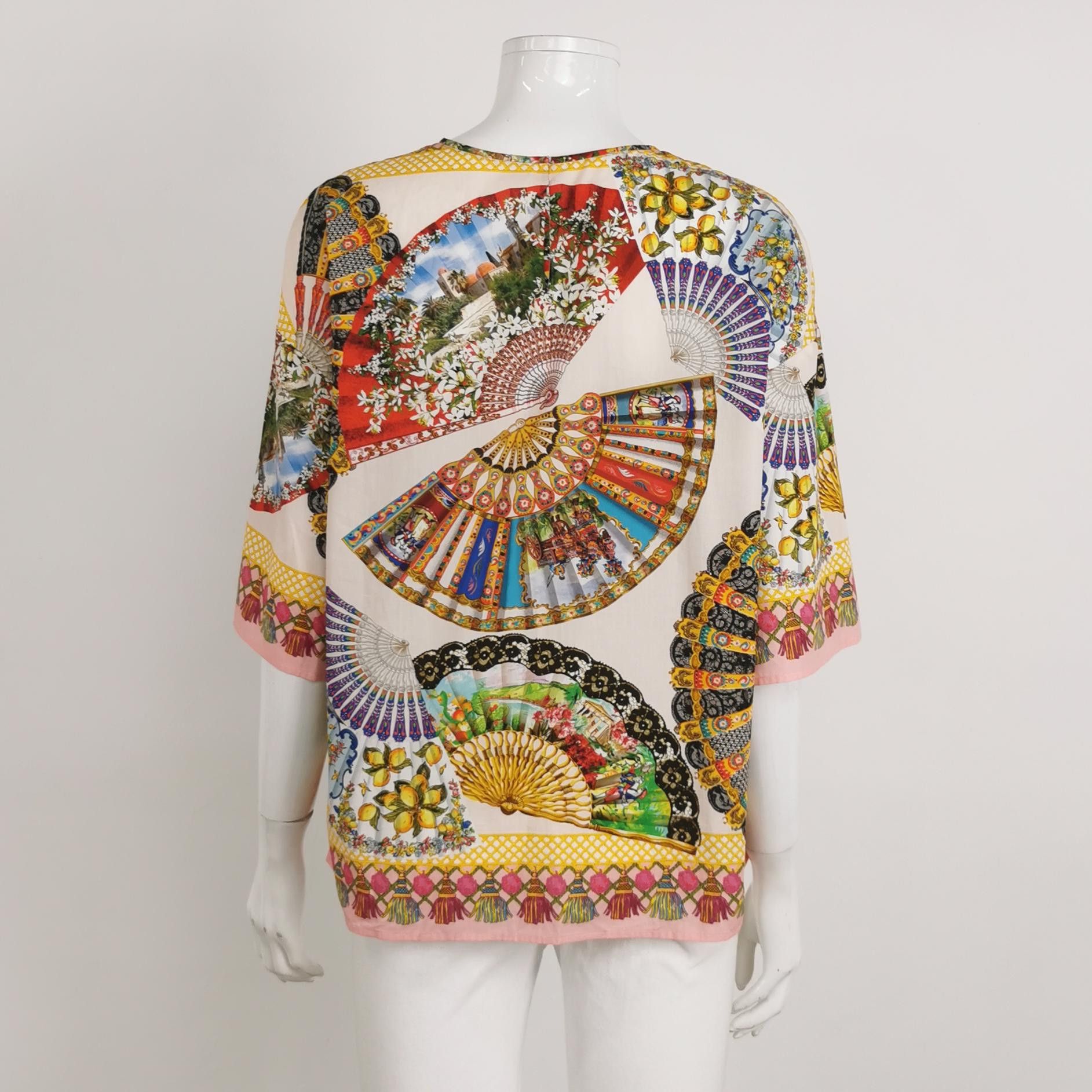 Dolce & Gabbana Dolce & Gabbana Fan Print Short Sleeve Top Size 46 Size US S / EU 44-46 / 1 - 2 Thumbnail